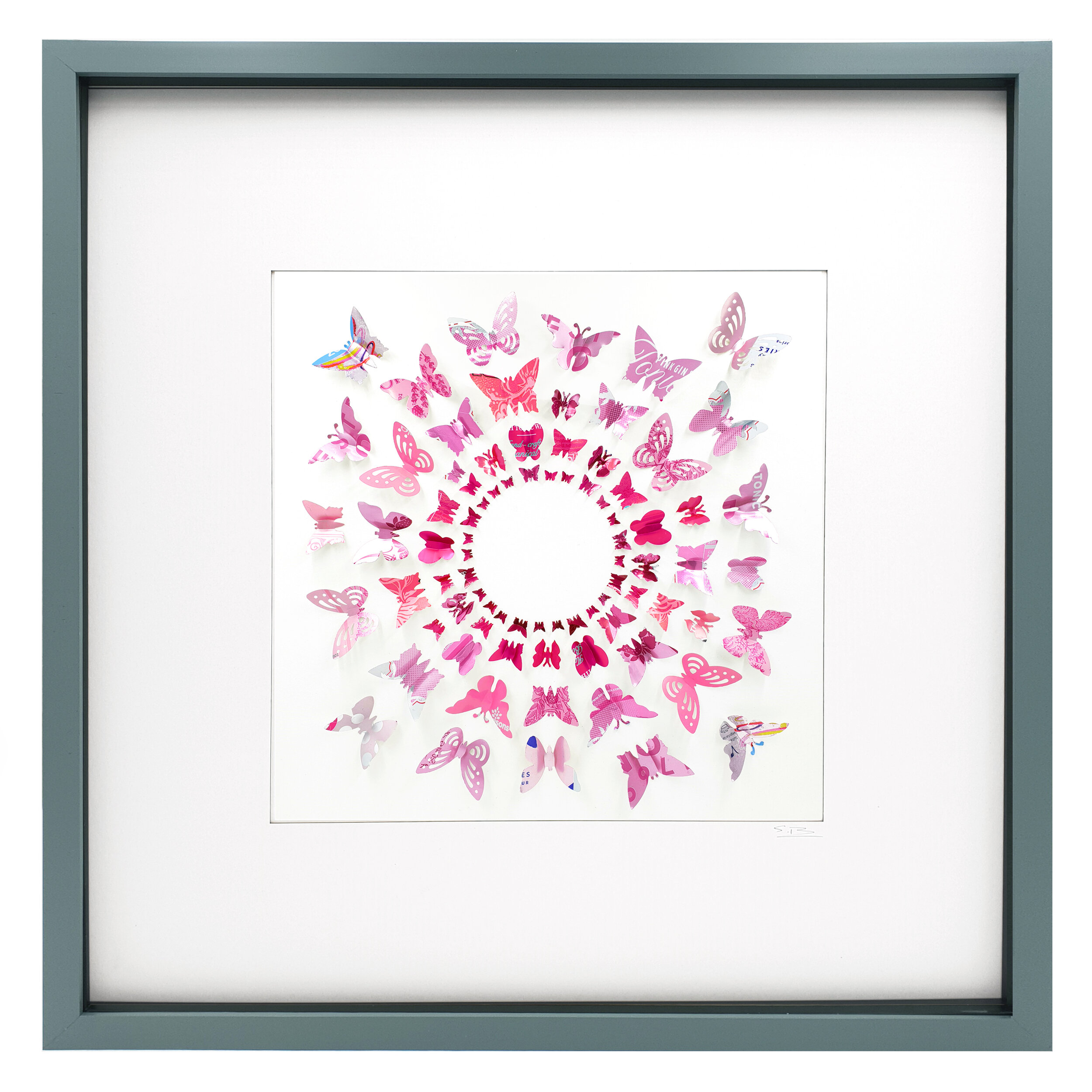 Pink Butterfly Circle 3D creative contemporary house decoration grey frame