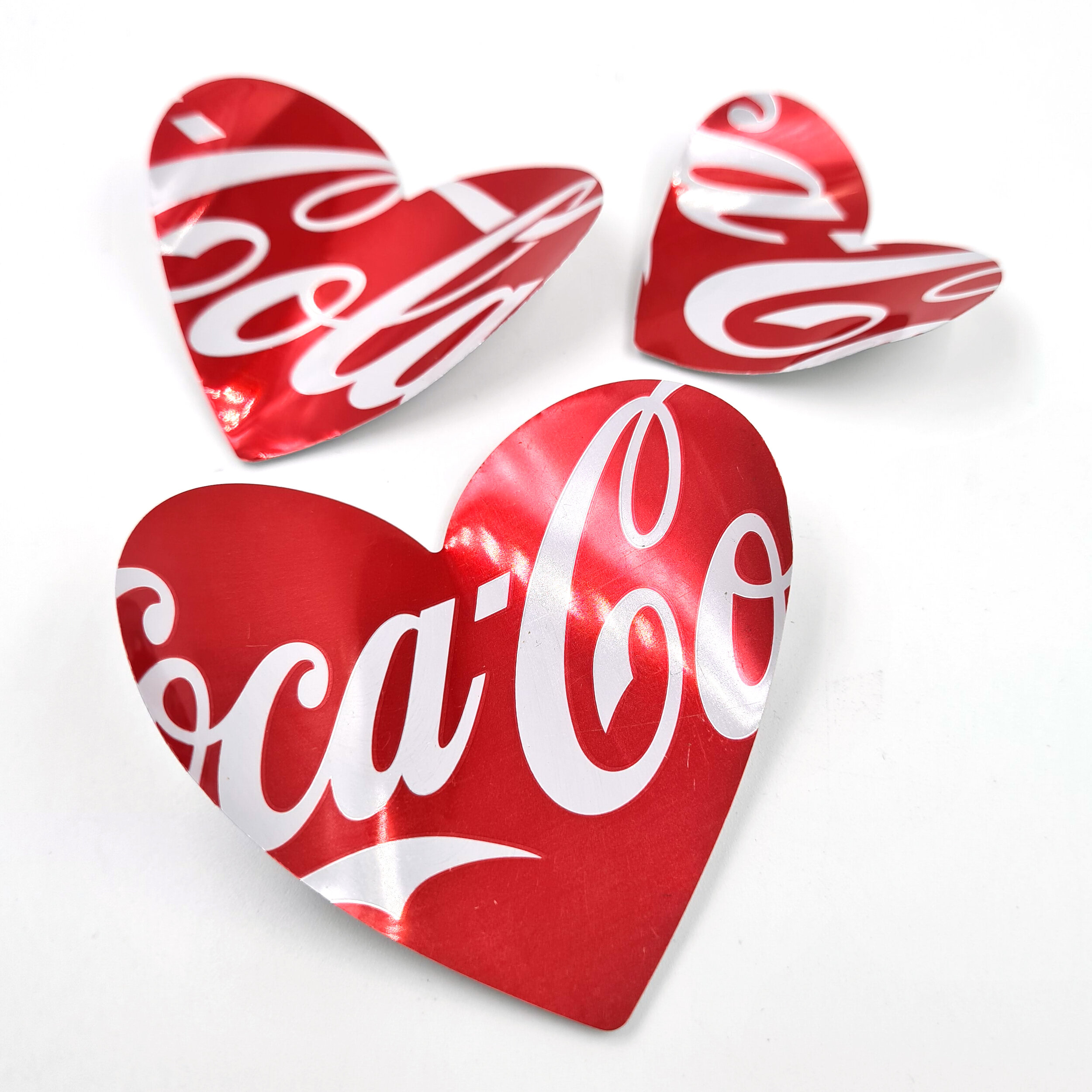 Three Coca-Cola Heart eco Can Magnets hand made in UK 