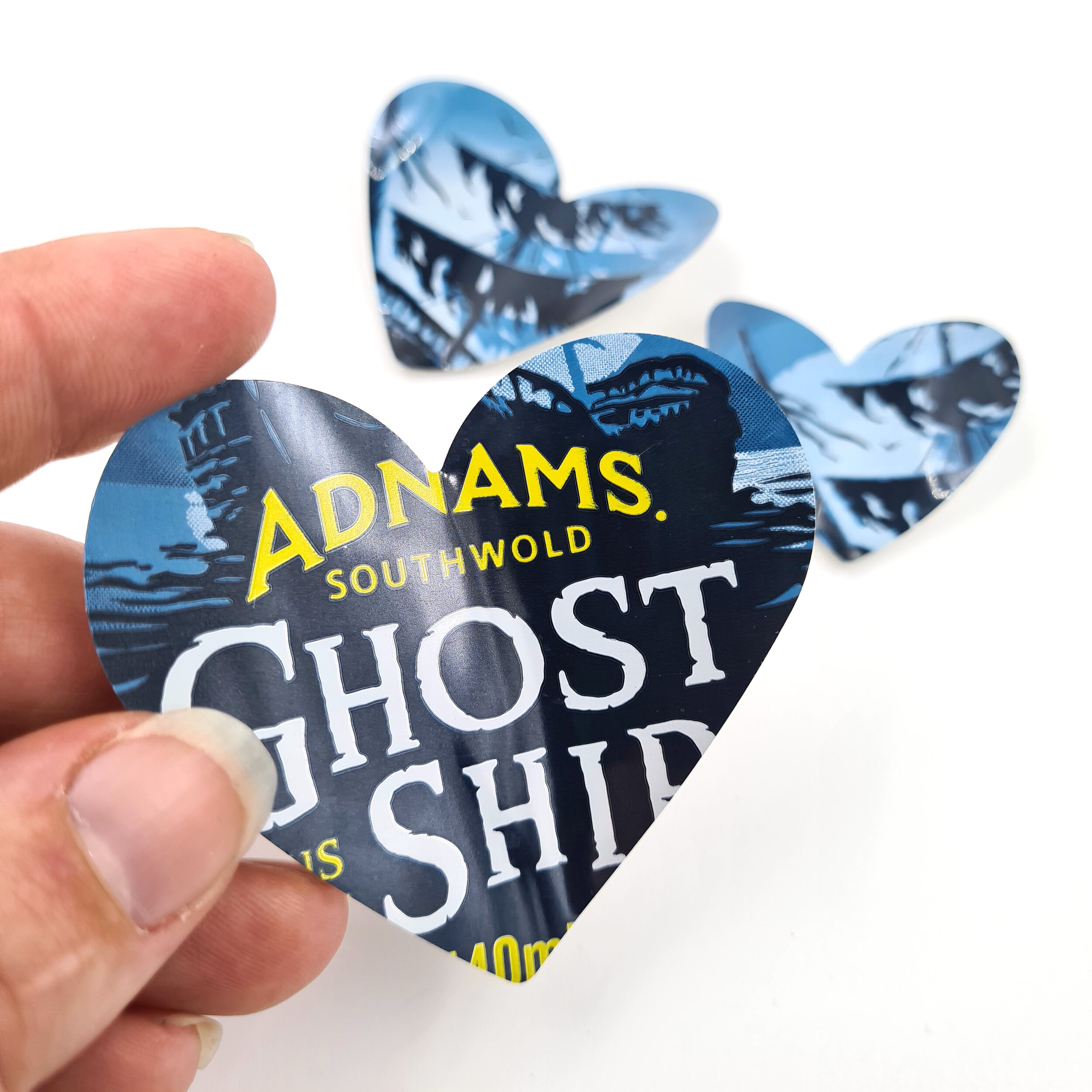 Hand made Three Adnams Heart Can Magnets holding 