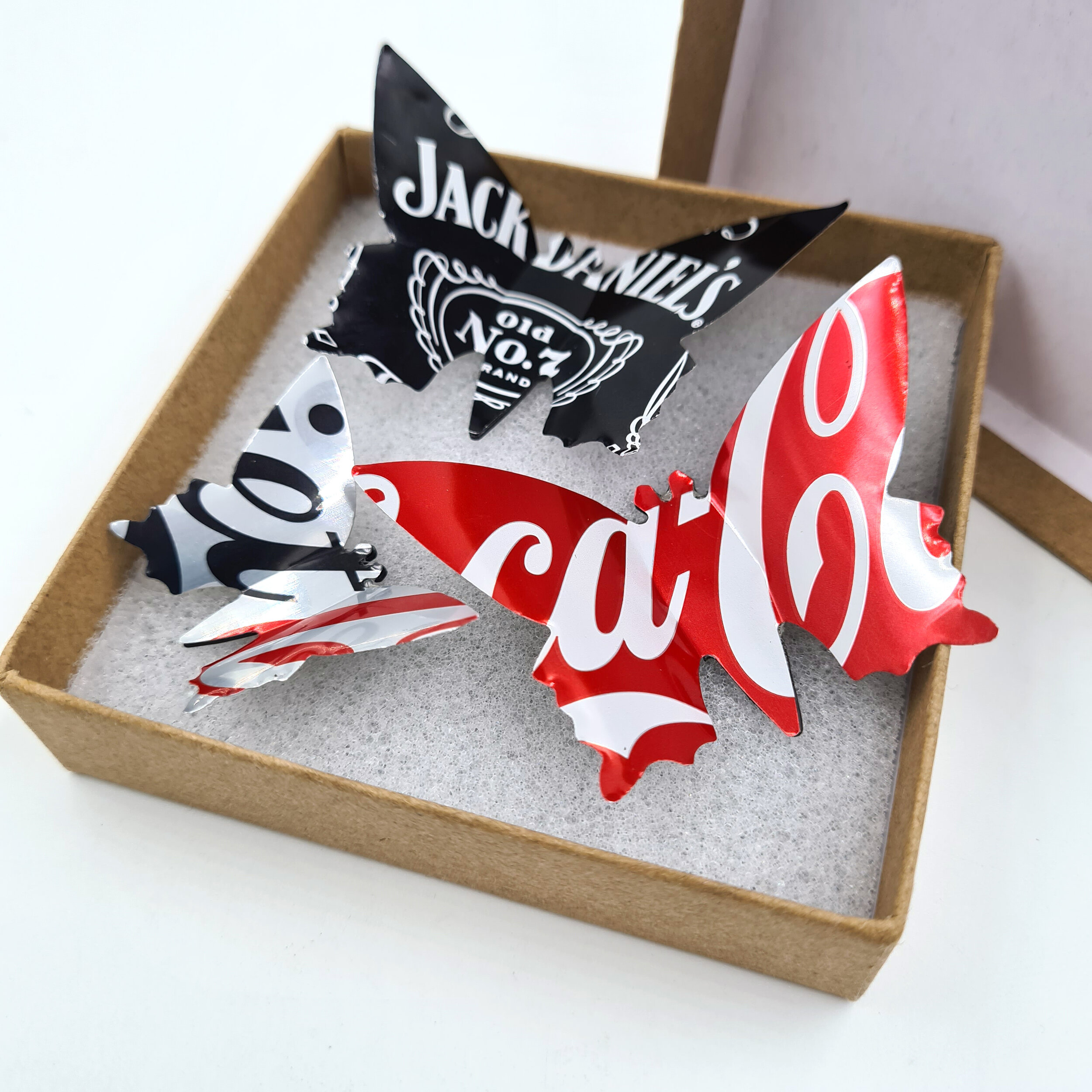 Jack Daniels, Coca-Cola &amp; Diet Coke red black and silver eco Butterfly Can Magnets 