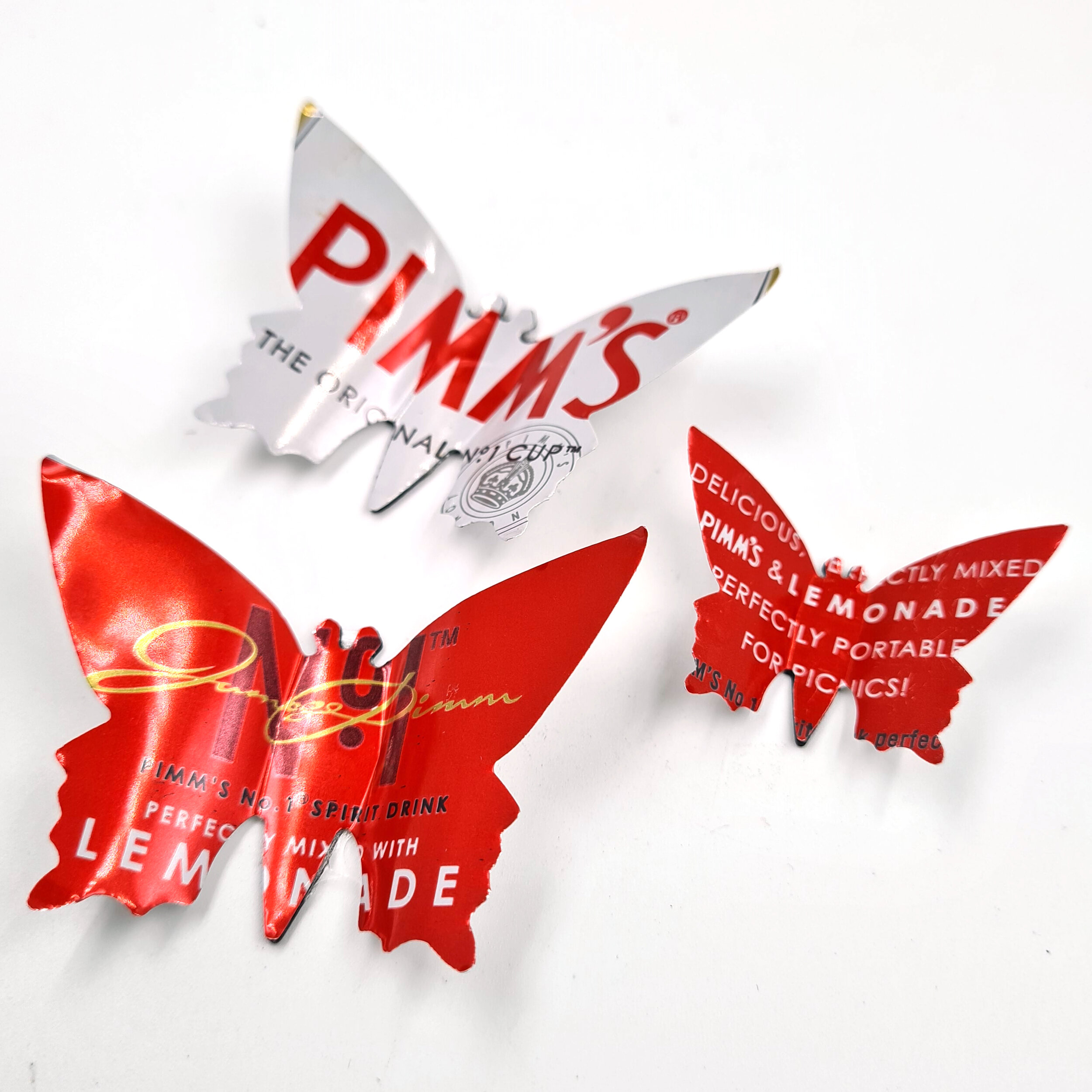 Pimm's red and white eco Butterfly Can Magnets 