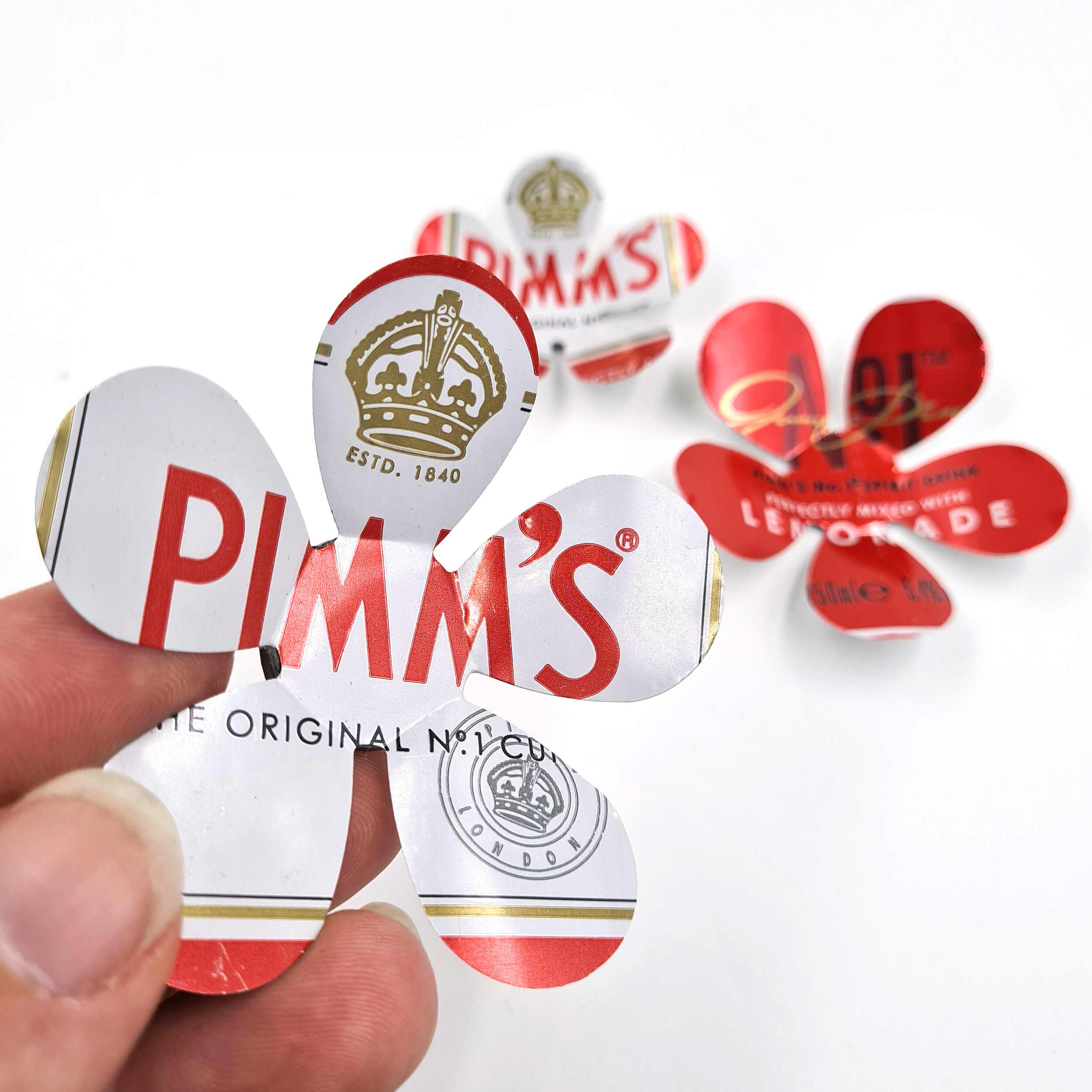 Pimm's red and white sustainable tin Can Flower Magnets 