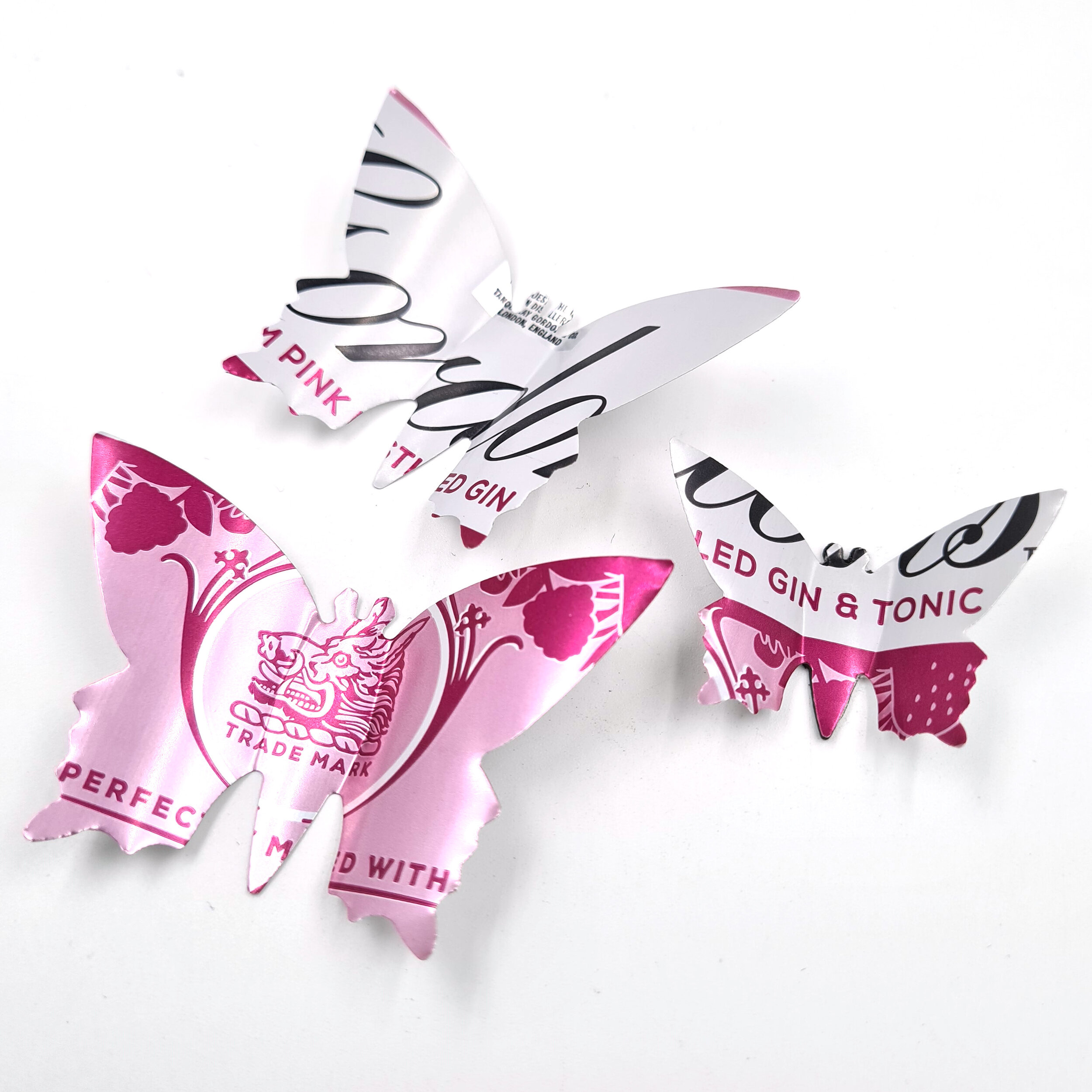Pink and white sustainable 3D Gin Butterfly Can Magnets 