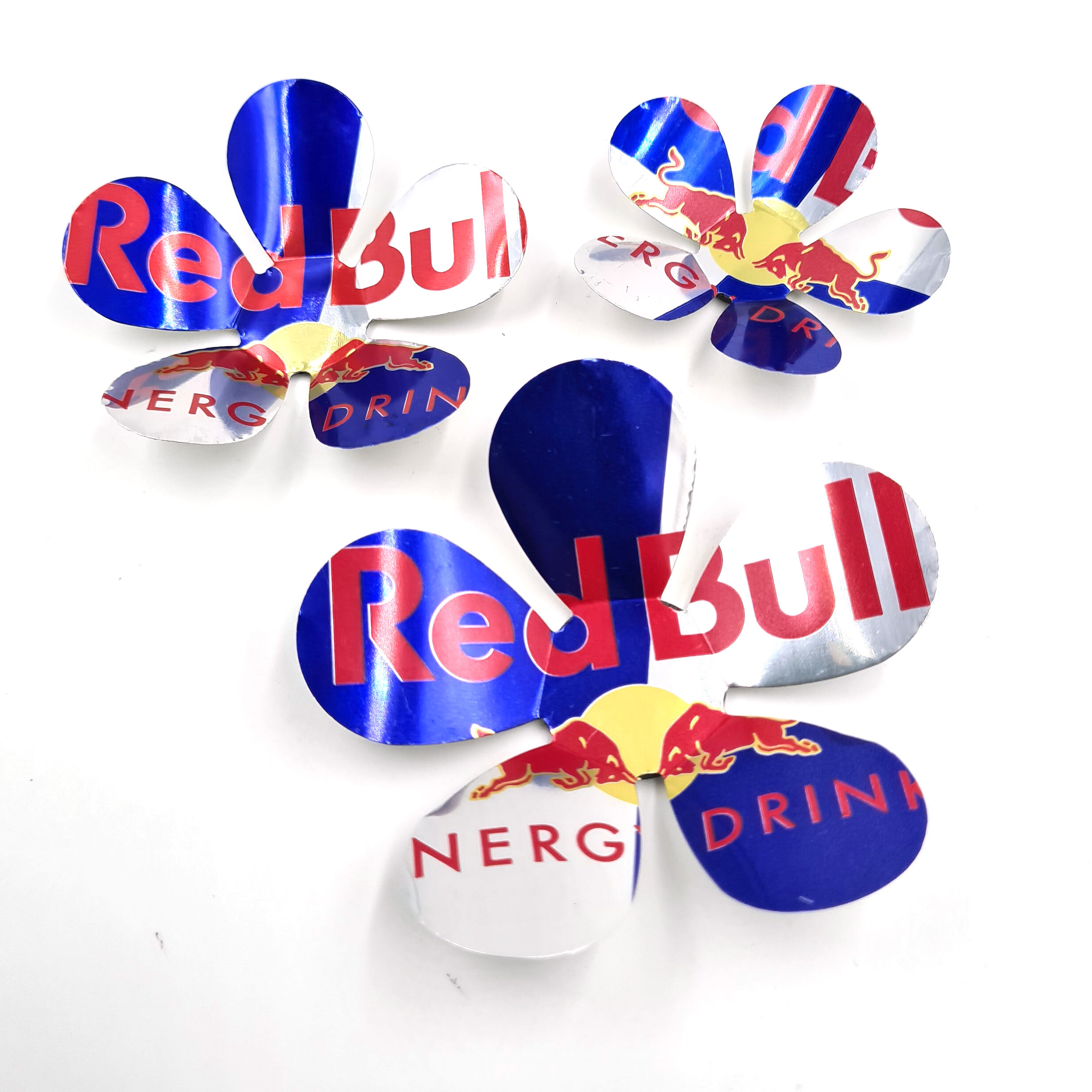 Three Sustainable creative Redbull Can Flower Magnets 