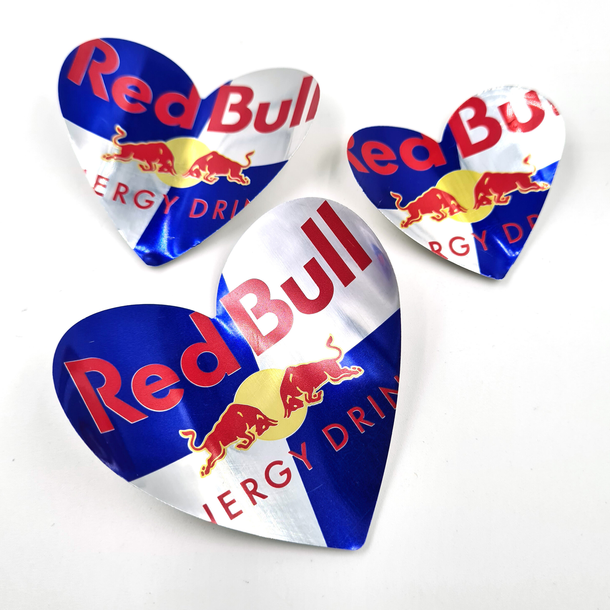 Three Redbull blue red and silver Heart Can Magnets 