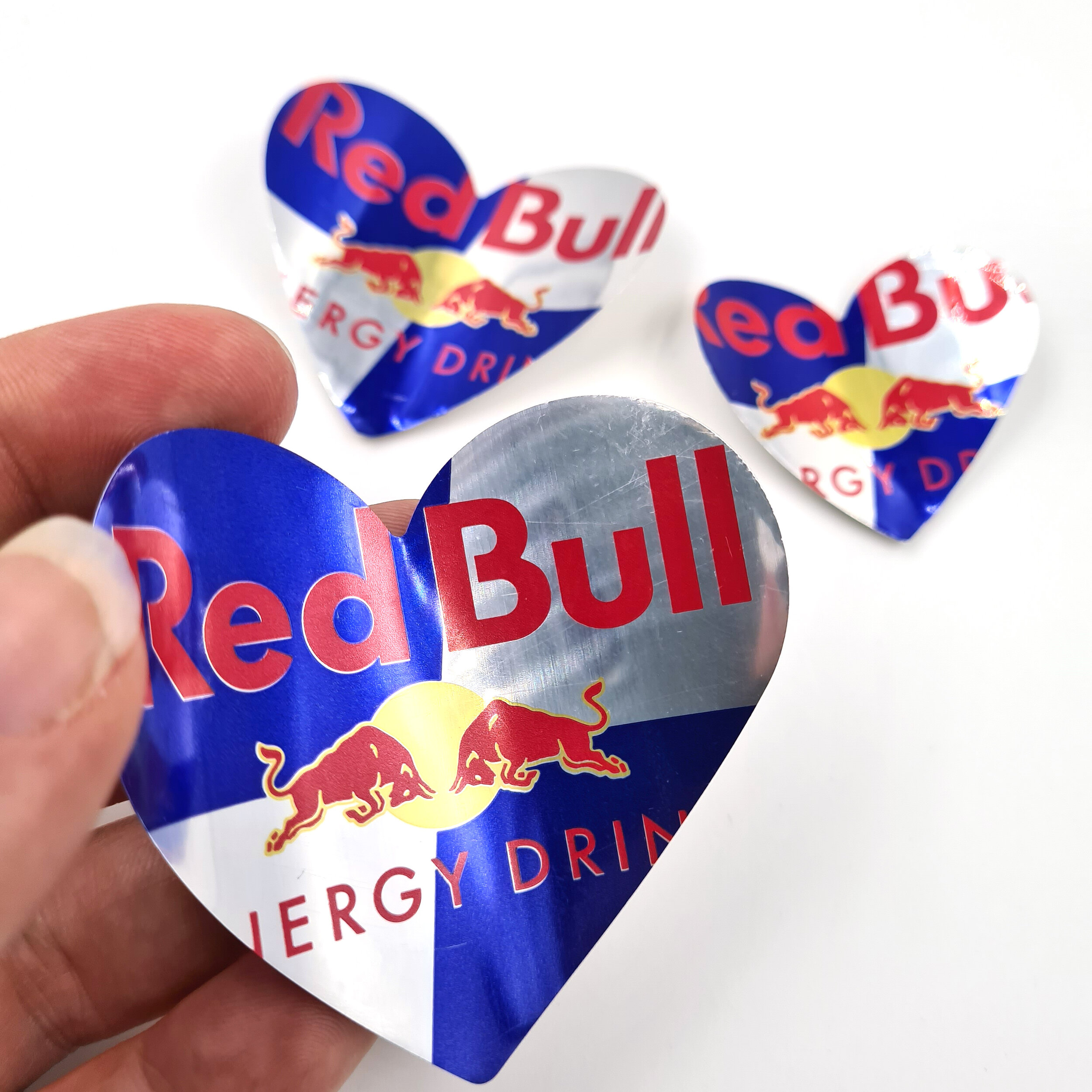 Redbull blue red and silver Heart Can Magnets hand 