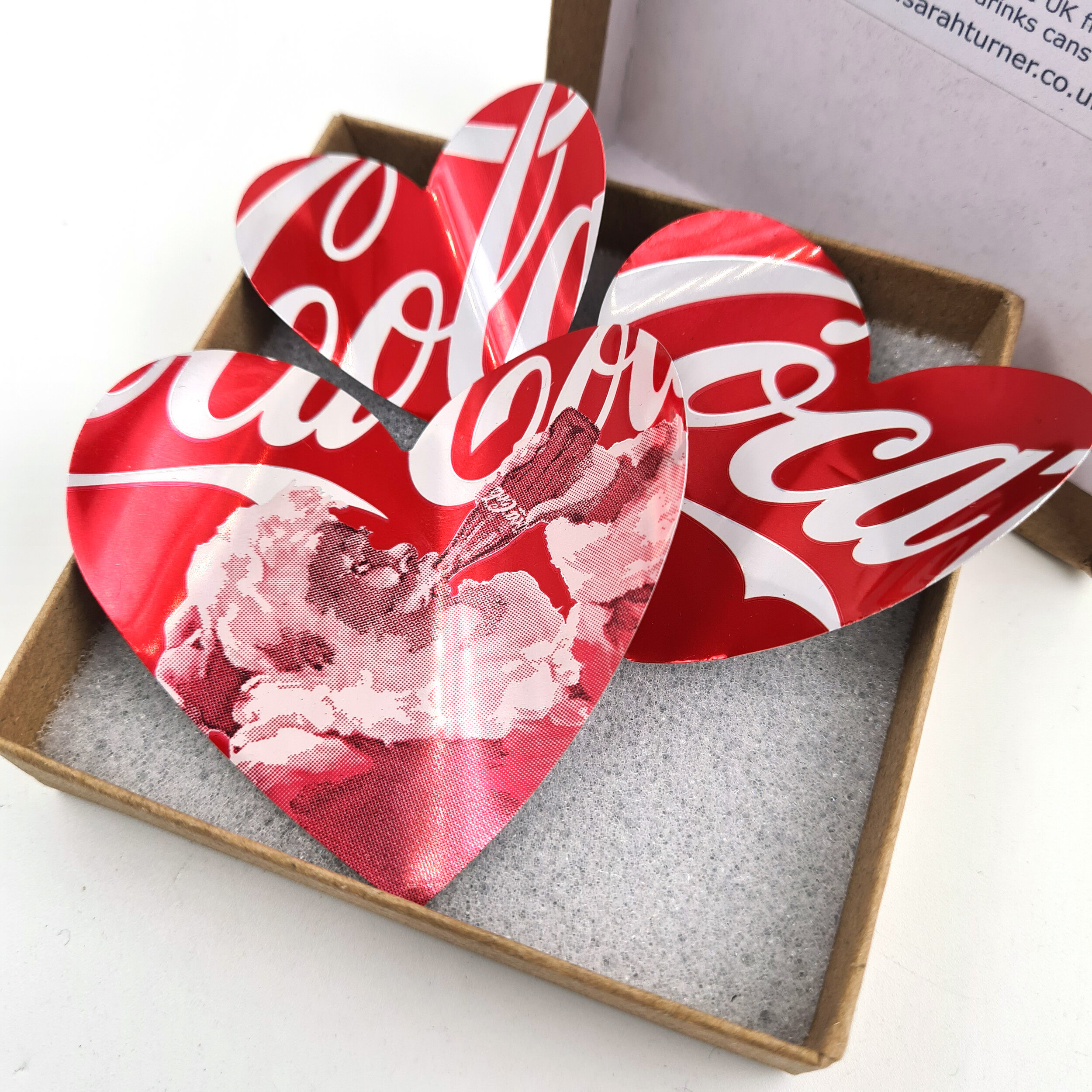 Special festive Santa Coca-Cola hand made Heart Can Magnets in sustainable box 