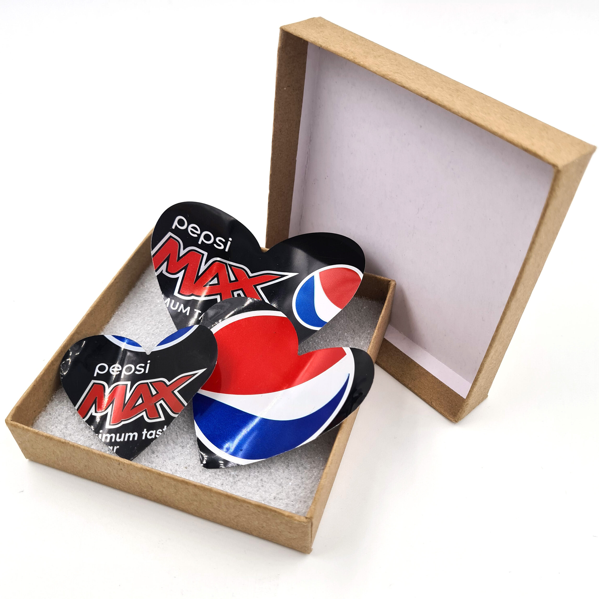 Creative hand made Pepsi Max Heart Can Magnets in sustainable box 