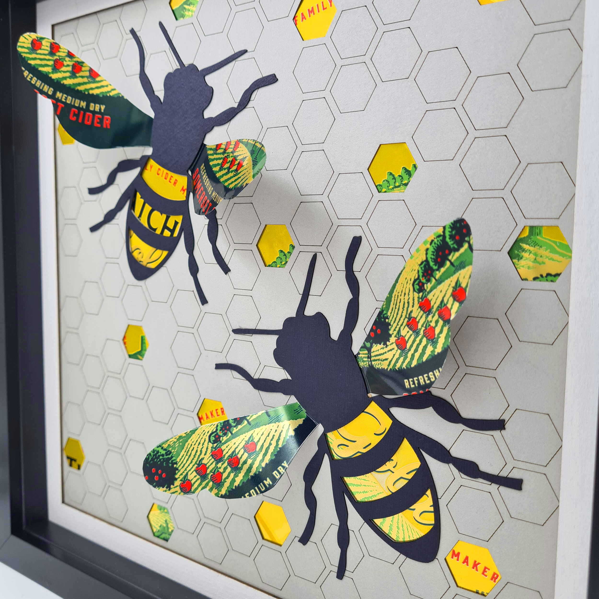 Thatchers bumble bee upcycled framed artwork