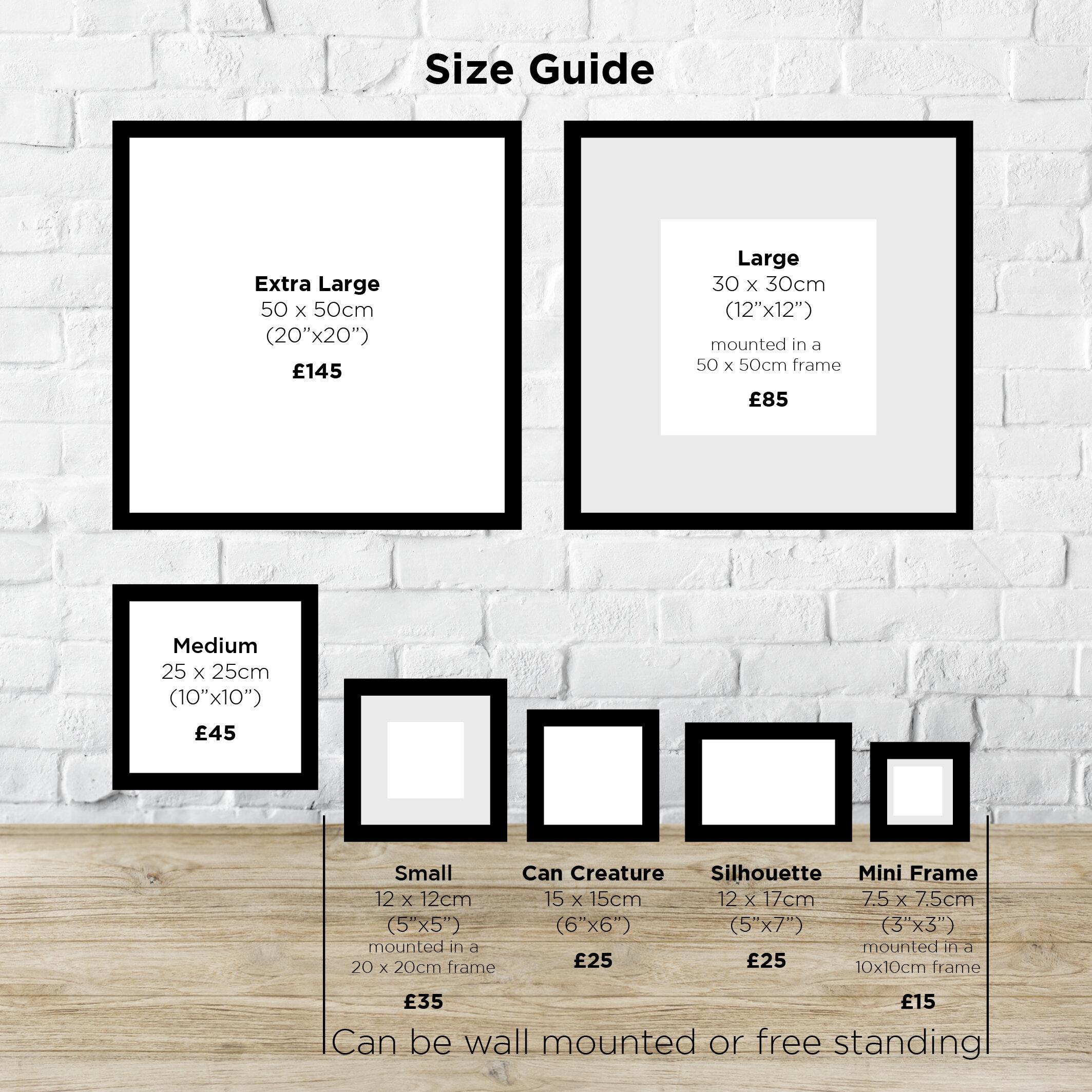 Framed recycled artwork size guide 