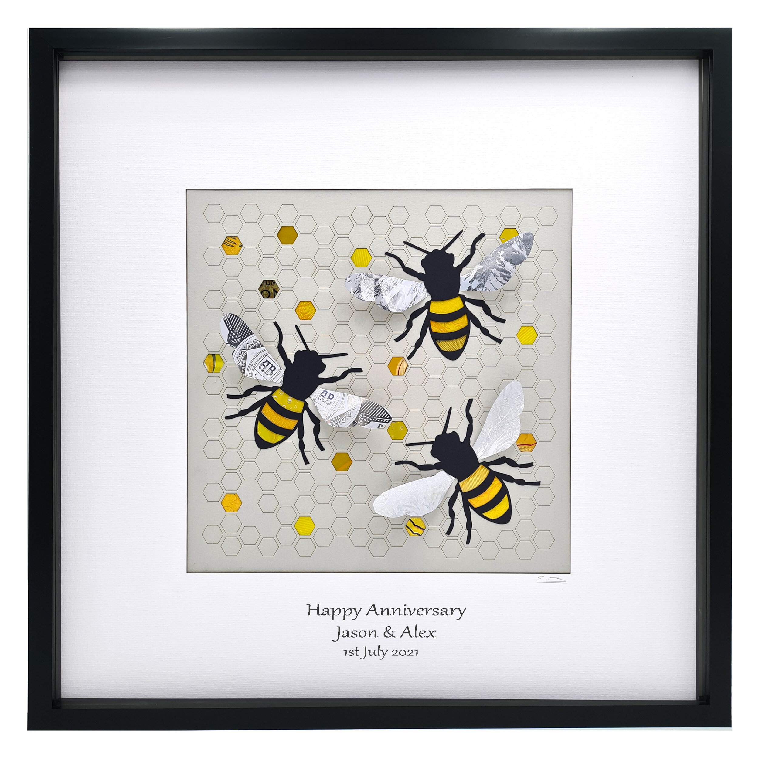 Engraved personalised artwork bee themed