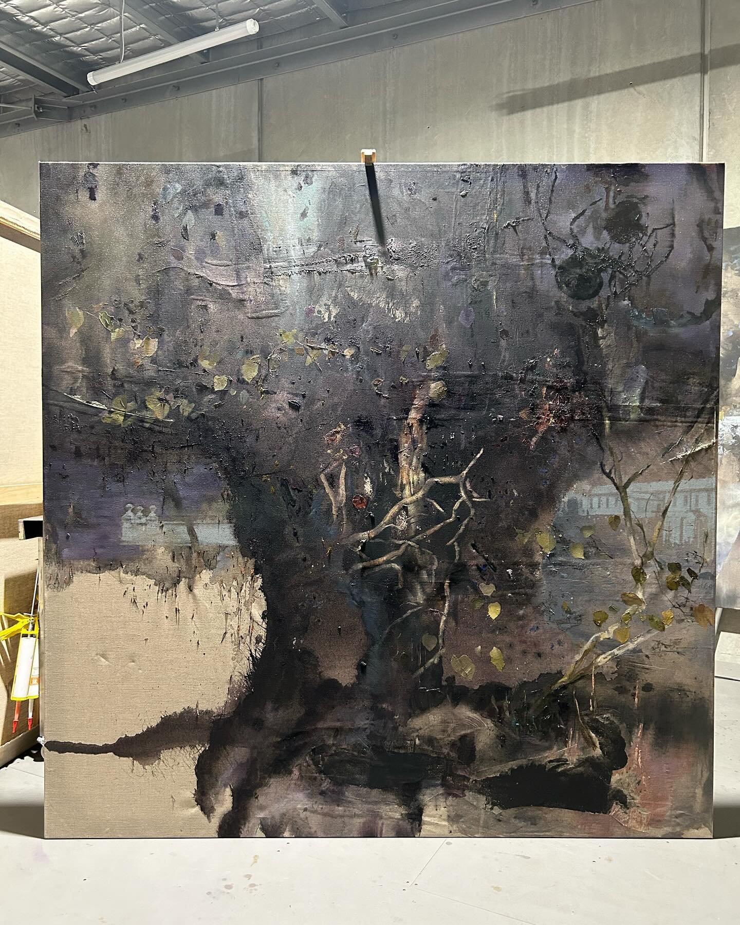 Studio May 2024. Painting in raking light and rear view. #studioviews_daily #artiststudio