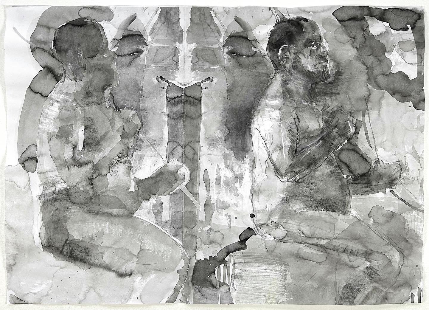&lsquo;Teach&lsquo;. Graphite, ink wash, watercolour, cut paper on paper  50 x 70cm. From the suite of drawings - drawing &lsquo;trialogue&rsquo; project - with Paul Gough (UK) and Henriette Leinfellner (Austria) @paulgough136 @henrietteleinfellner #
