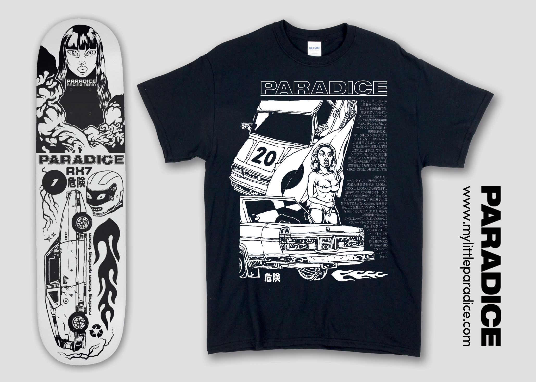 PARADICE RACING TEAM skateboard + T-shirt