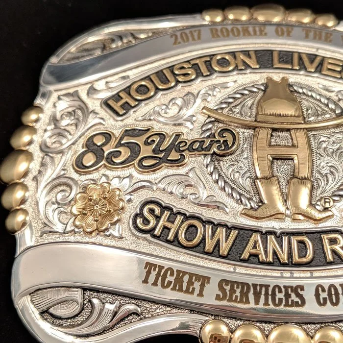 custom engraved belt buckle - houston rodeo