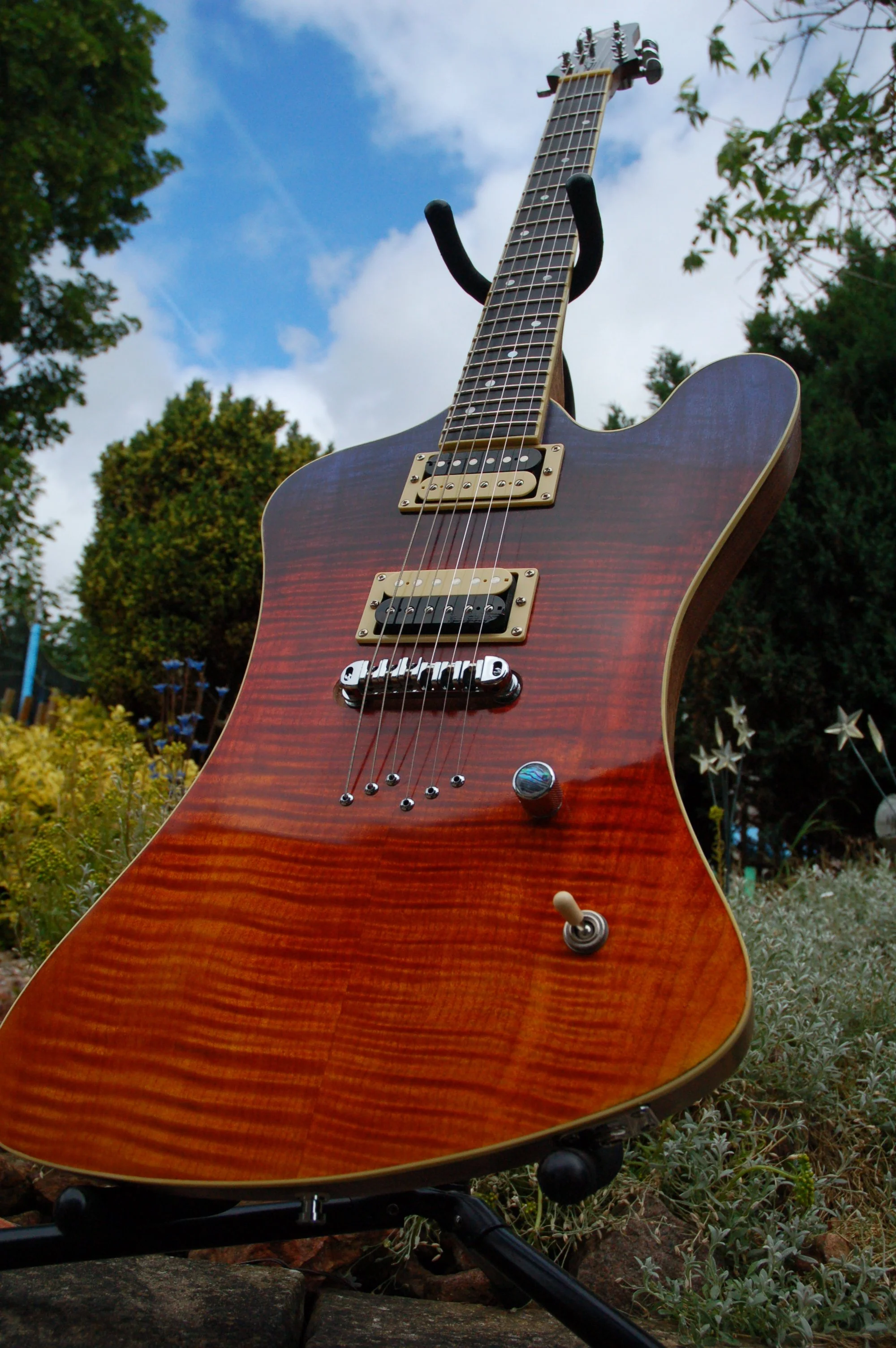 A firebird type guitar made by Tony Edwards Guitars for James Ready of Walkway and the Chez Kaine band