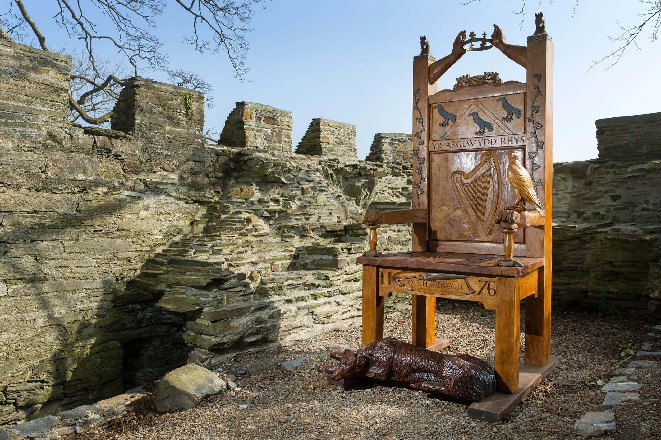 A picture of the replica Eisteddfod chair at Cardigan Castle