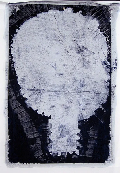 Flashe on Yupo, tulle overlay 40"X60", 2017