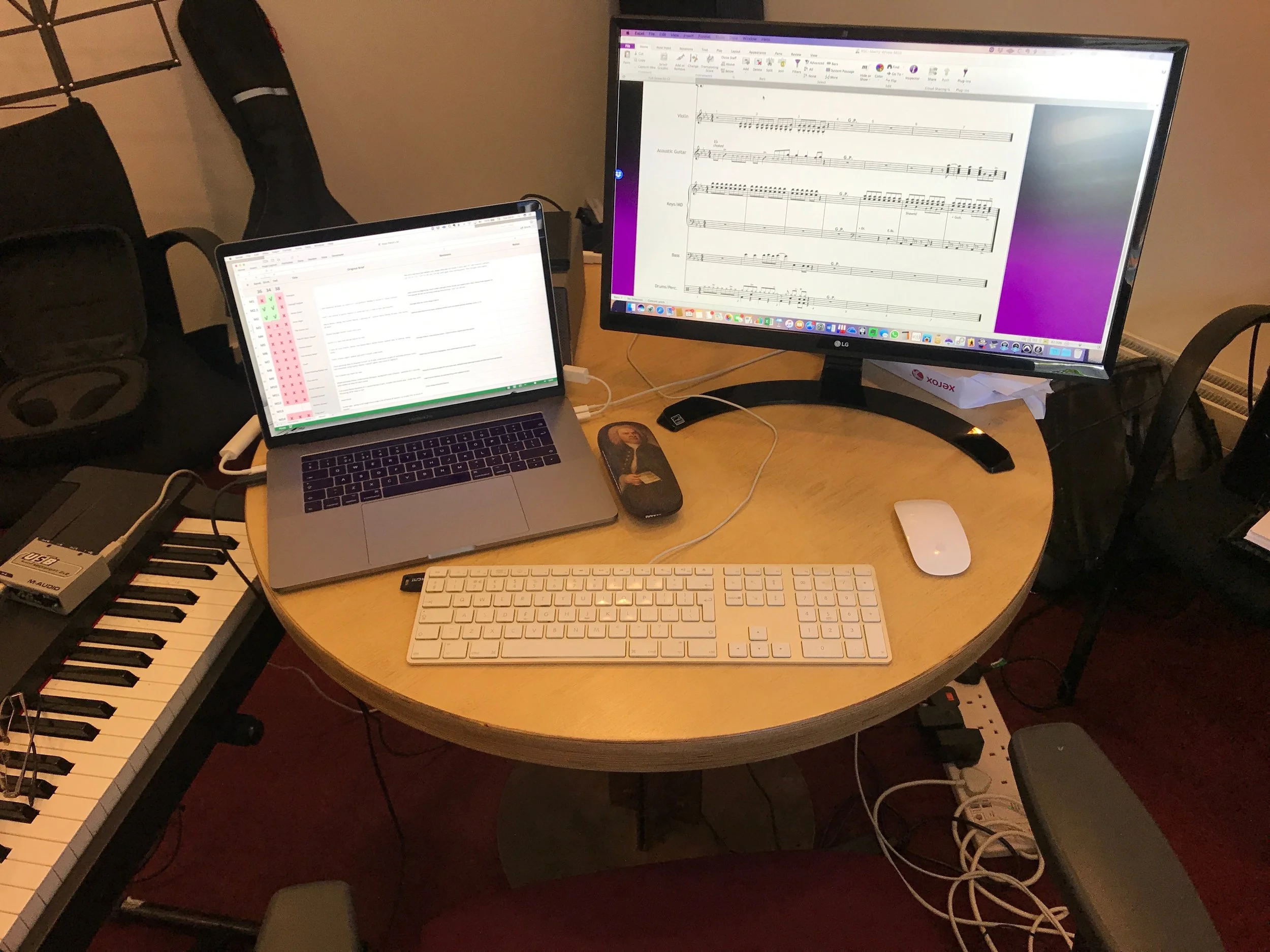 Orchestration HQ at the RSC, including the all important Q-list spreadsheet, and 2 days to orchestrate the show