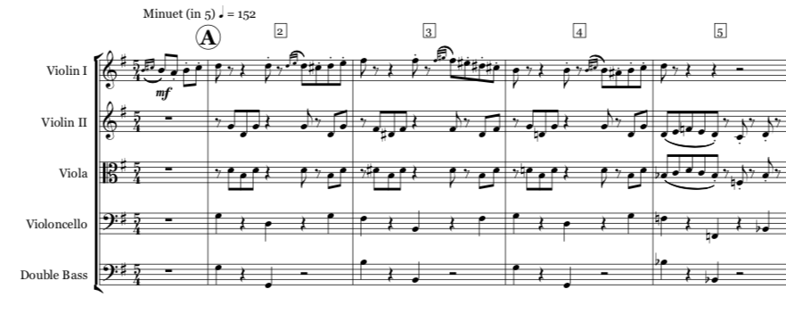  The opening bars of  Parlour Games  - it’s a kind of minuet, with 5 instead of 3 beats in the bar. And the melody has more than a whiff of Boccherini…. 
