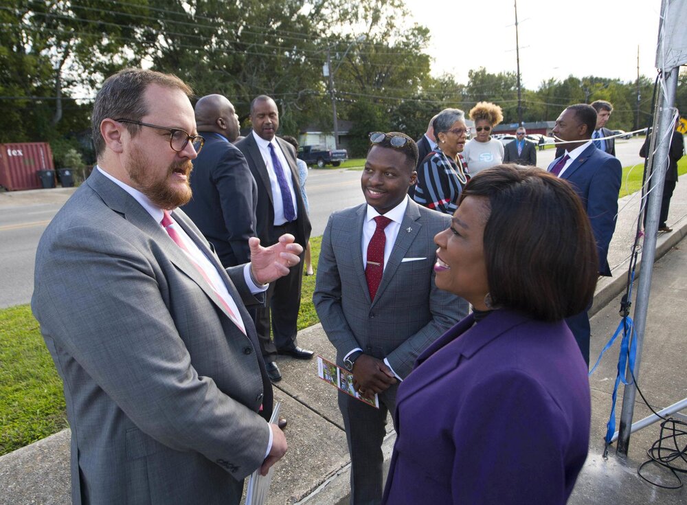  From left, foreground, U.S. Dept. of Housing and Urban Development (HUD) Assistant Secretary for Public and Indian Housing Hunter Kurtz, East Baton Rouge Parish Housing Authority CEO J. Wesley Daniels and EBR Mayor-President Sharon Weston Broome tal