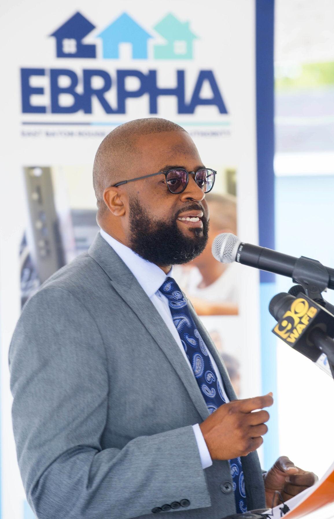  Louisiana Housing Corporation executive director Keith Cunningham speaks at a gathering to celebrate the U.S. Dept. of Housing and Urban Development's (HUD) $29.5 million Choice Neighborhoods Implementation Grant to East Baton Rouge Parish Housing A