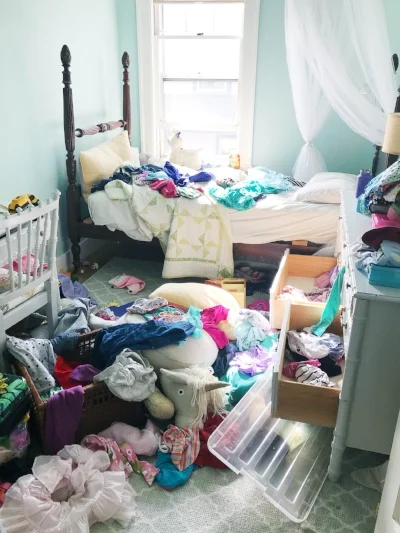 My 6-yr-old daughter’s bedroom in typical disarray