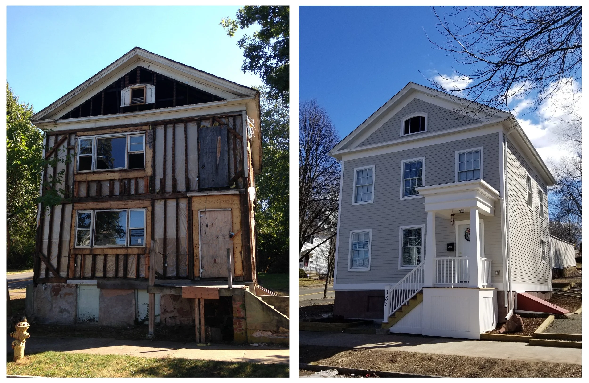 Before and after Habitat for Humanity’s restoration of 387 Lenox Street