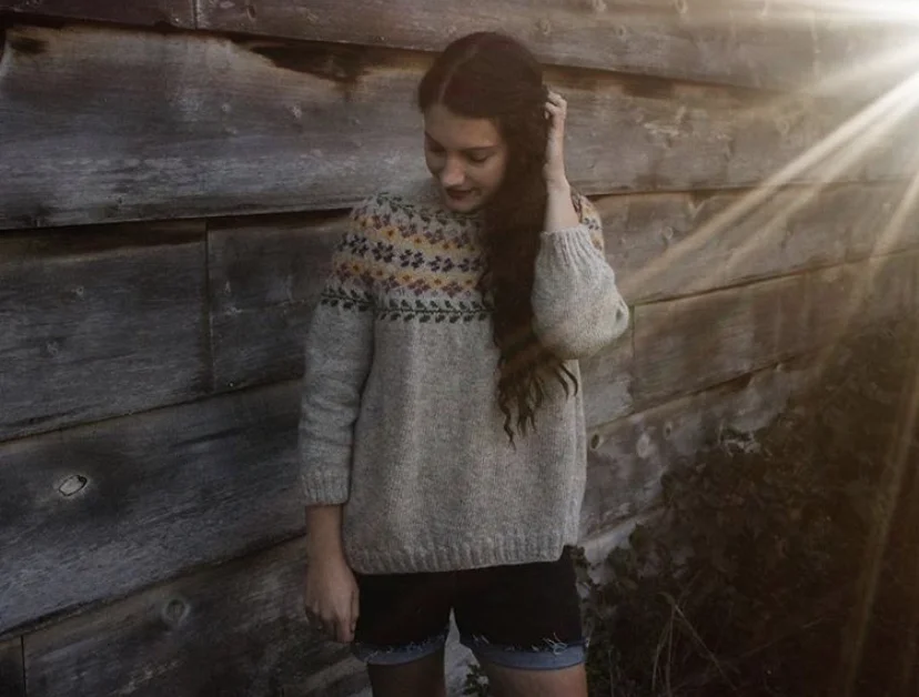Birkin - Designed by Caitlin Hunter - Knit by (me) Sirena Dawson in our 1 ply Wild wool Fingering weight in Natural light grey + Our Seafolk Naturally dyed. https://www.ravelry.com/patterns/library/birkin-3