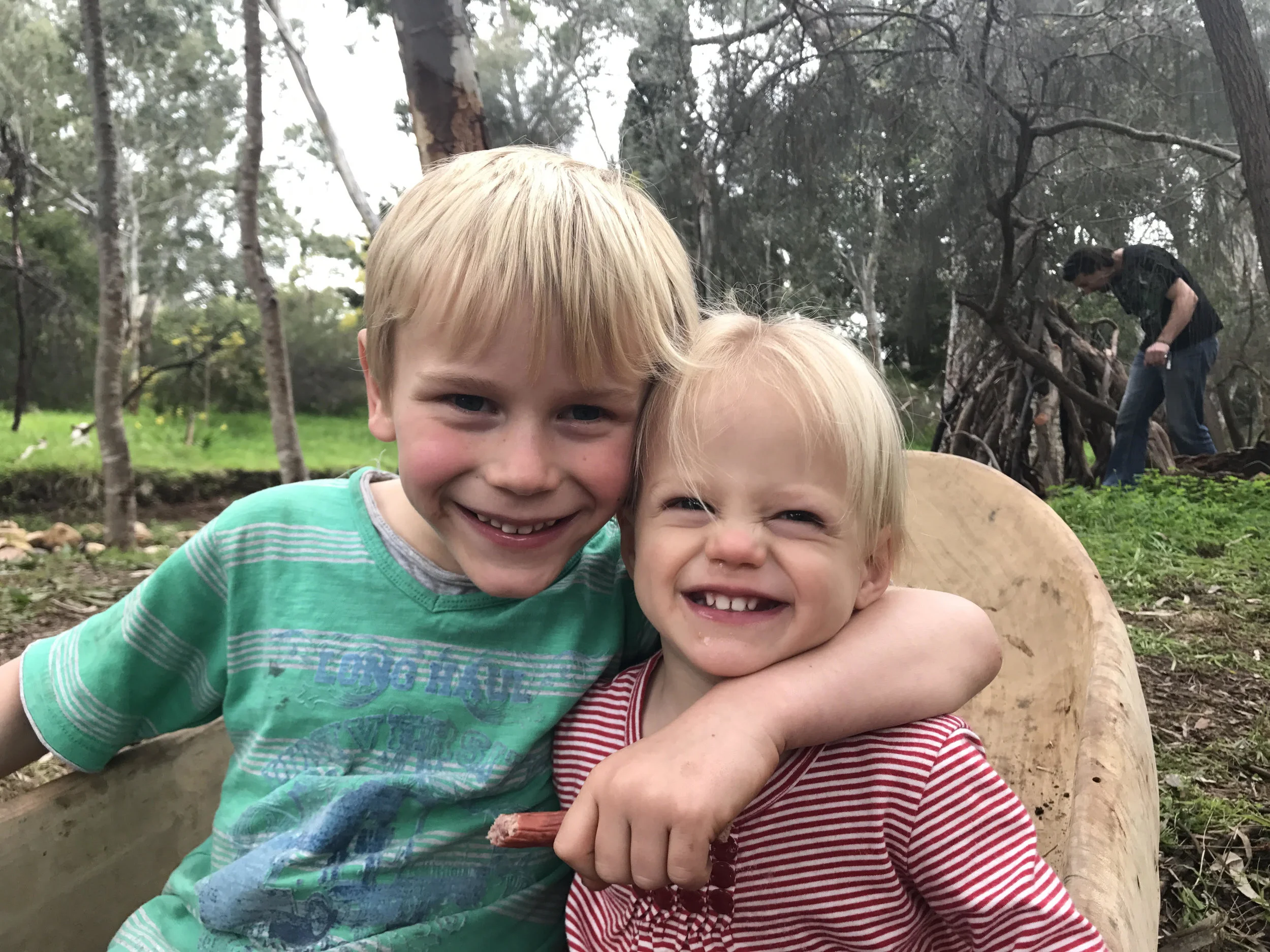 Drew and his sister, much happier when he's not ditching her toys