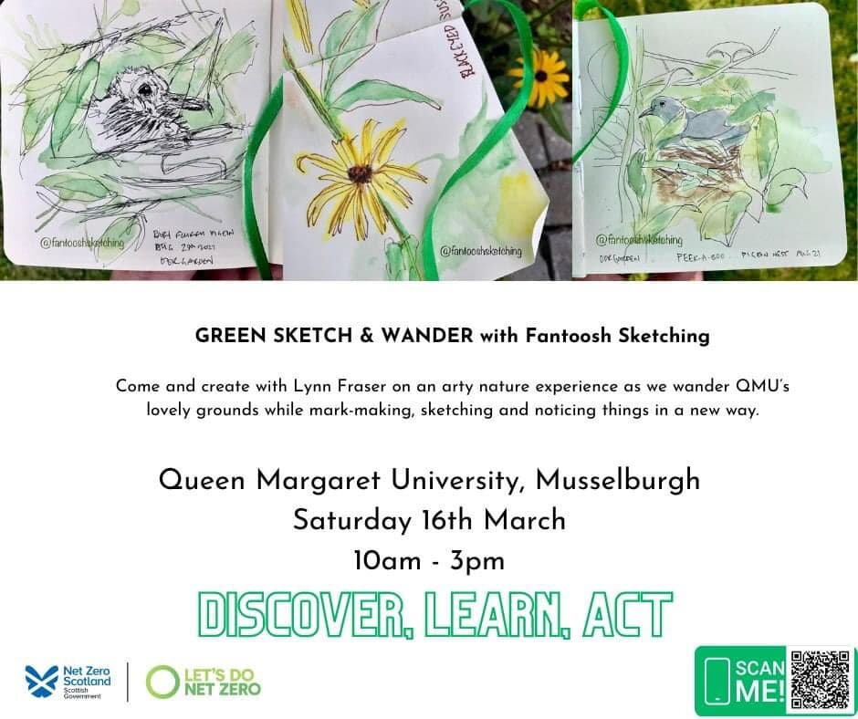 The countdown is on! 1 day to go until the Green Futures Festival at Queen Margaret University

Come along and join Fantoosh Sketching for an arty adventure exploring the QMU's grounds.

All arts material will be supplied and creative abilities are w