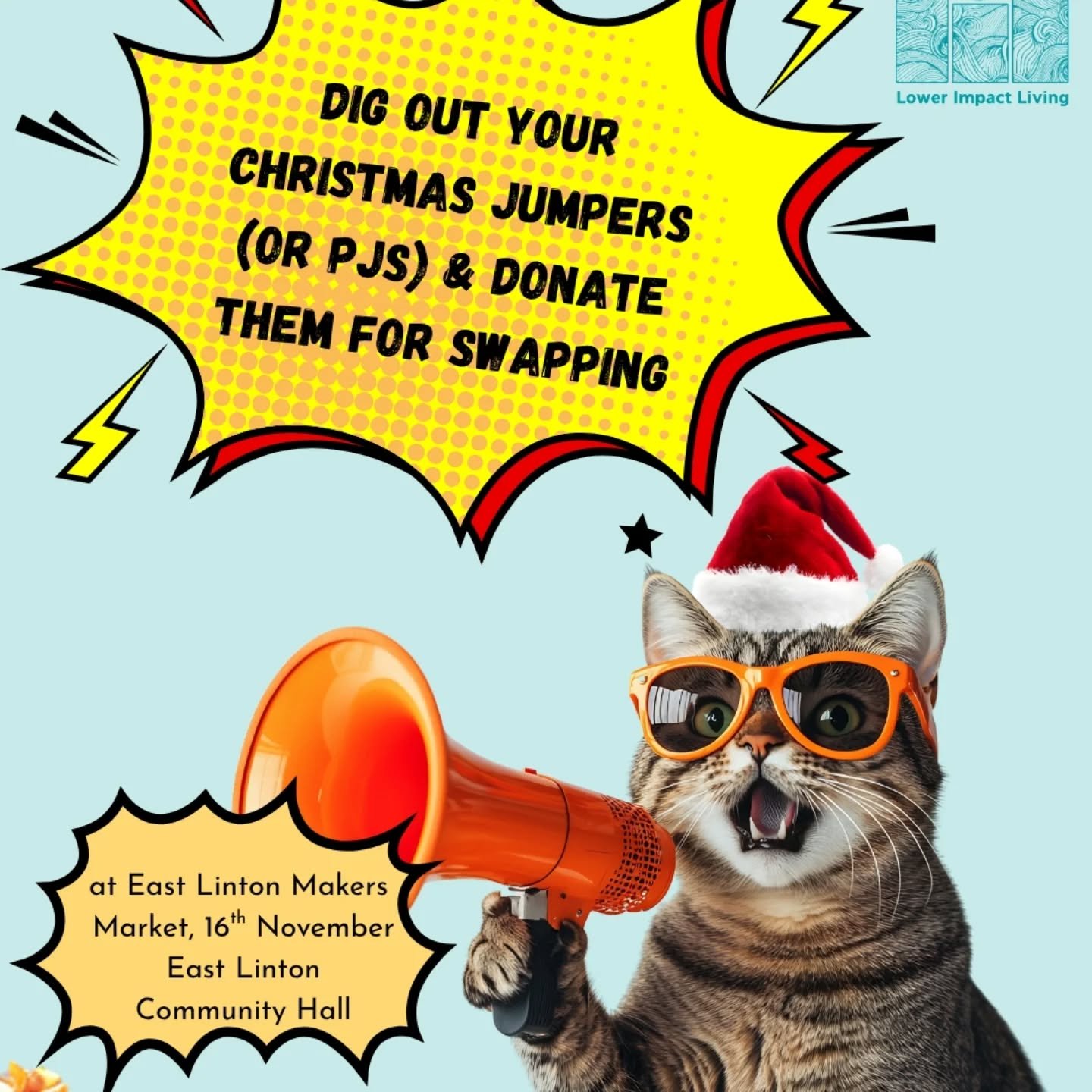 Dig out the Christmas jumpers and get ready to swap!
Donations are welcome at the East Linton Makers Market on 16th November (check out their workshops, too!) at East Linton Community Hall. A gathering of some amazing East Lothian crafters &amp; crea
