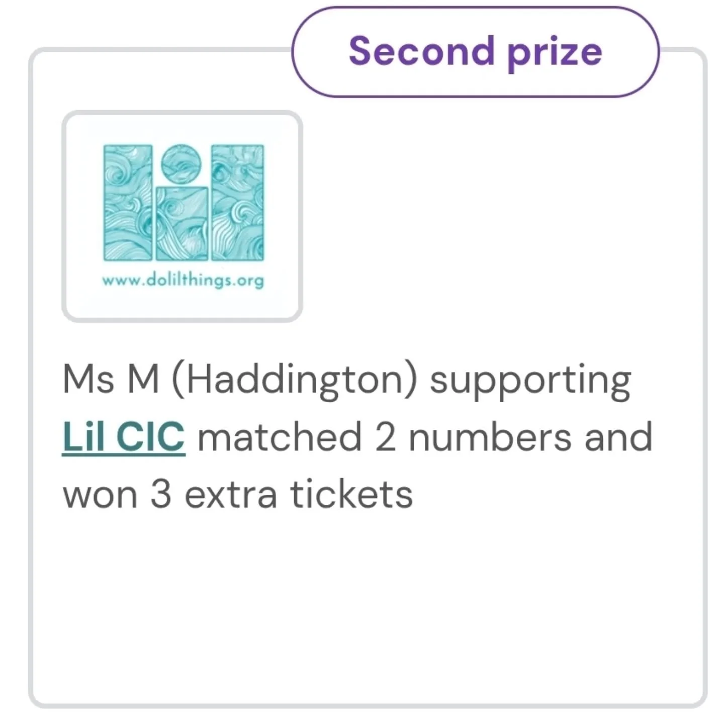 East Lothian Community Lottery results are in! Thanks to Ms M and our other supporters! 🥳

Remember to check your email to see if you've won too!

The cost of each ticket is small but the value of your support is huge 🥰

If you haven't signed up ye