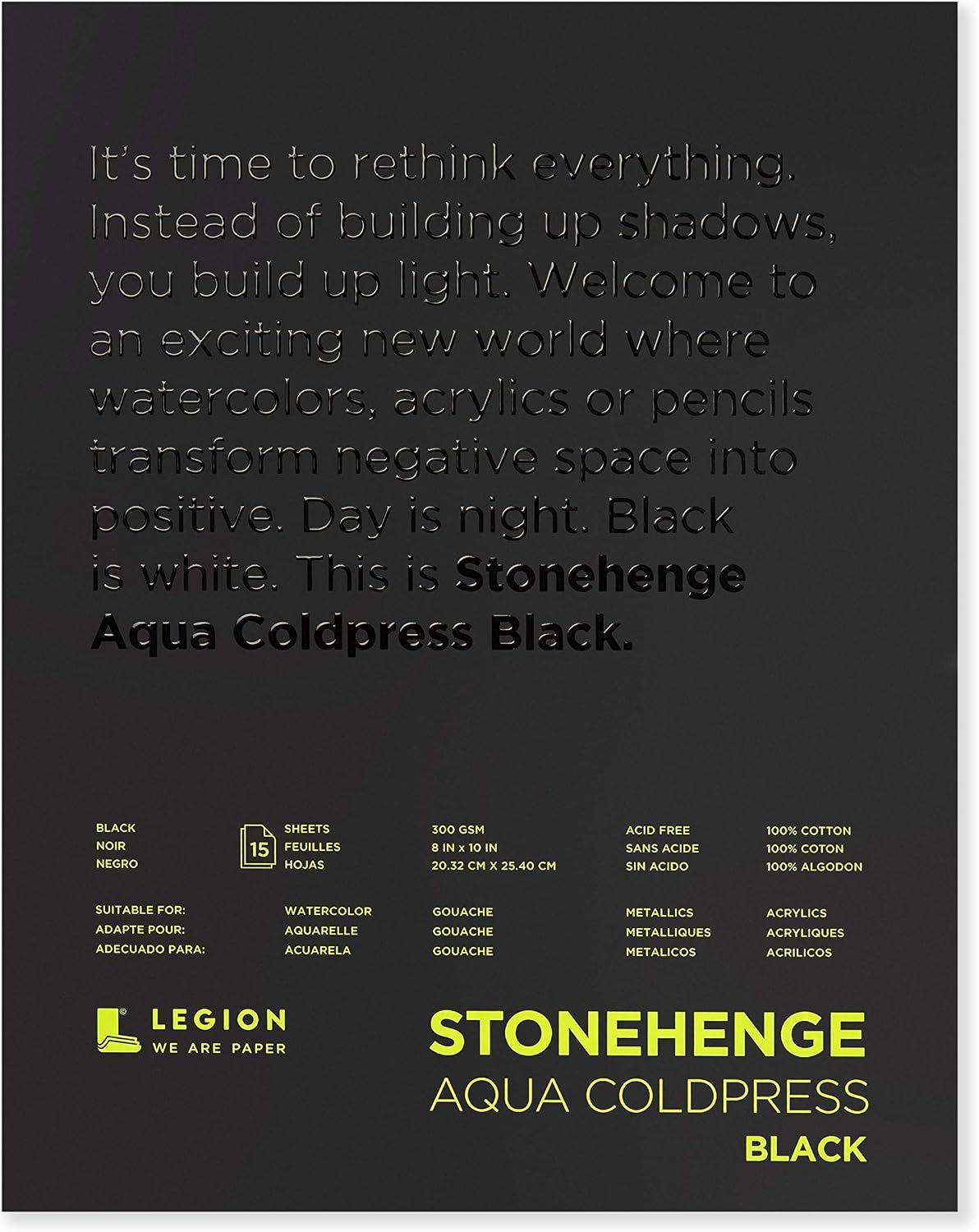 Legion Paper Stonehenge Aqua Cold-Press Pad Black 300gsm 9x12in 15 sheets