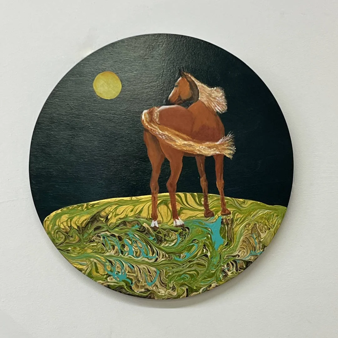 Ann Livingstone 
• The Wayward Wind, 2025
• Mixed media on Tondo
• 16 in diameter