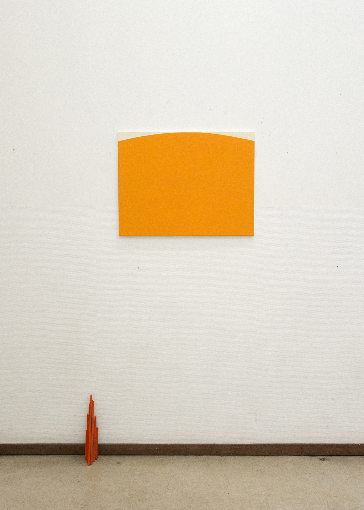  “yellow mountain” 2016, gouache on canvas, 40 x 60 cm  “orange mountain” (found object) 2016, wood and paint, 30 x 16 x 25 cm 