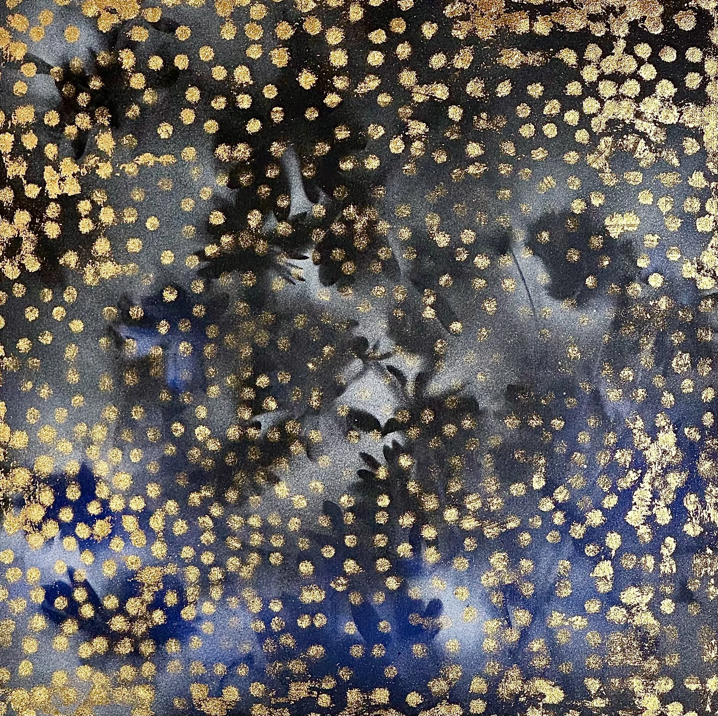 "Marine Layer," acrylic spray paint and gold leaf on wood panel, 12 x 12," $1500