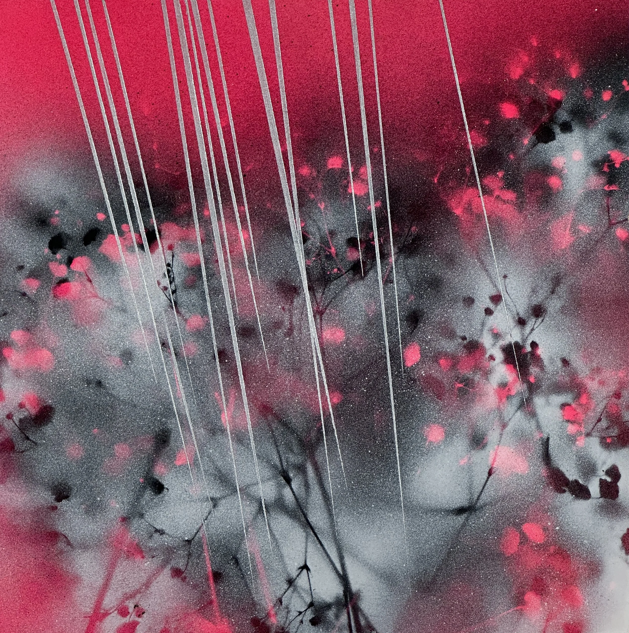 "Little Rain," acrylic spray paint and Flashe on wood panel, 10 x 10," 2024, $1000