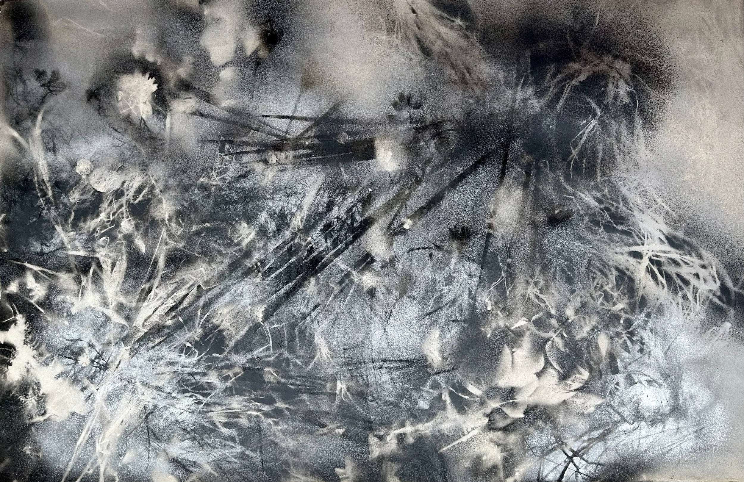 "Dark Day," acrylic spray paint on Arches, 22 x 30, 2025, $1700