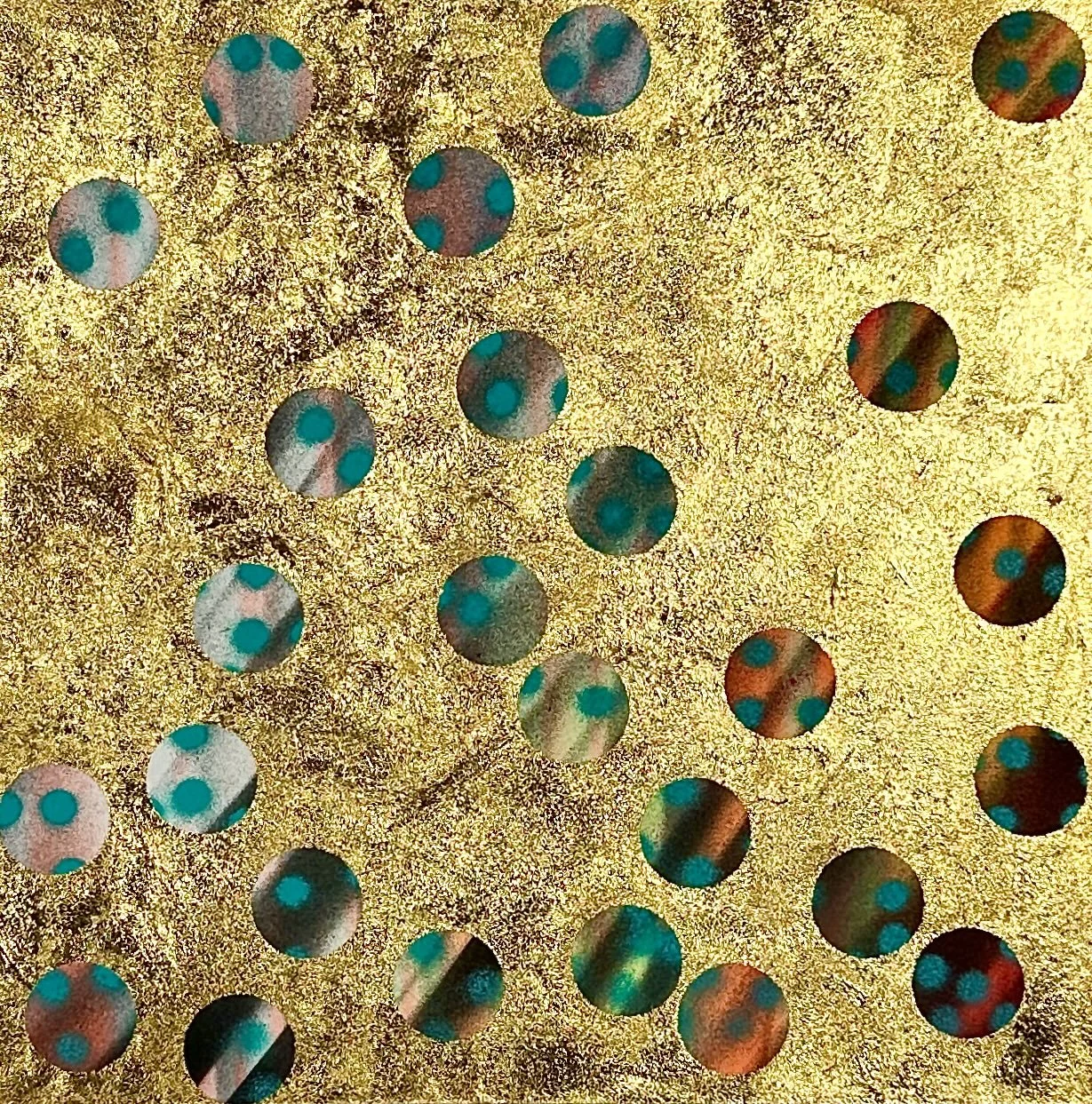 "Small Moves," acrylic spray paint and gold leaf on wood panel, 8 x 8," 2025, $800