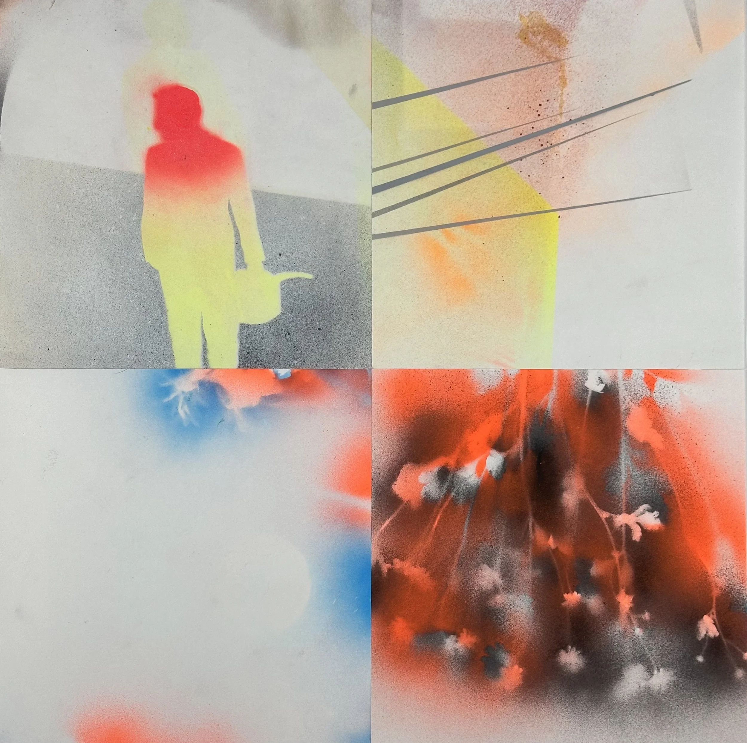 "Out of Gas," acrylic spray paint on Sennelier paper, 20 x 20," 2022, $1500