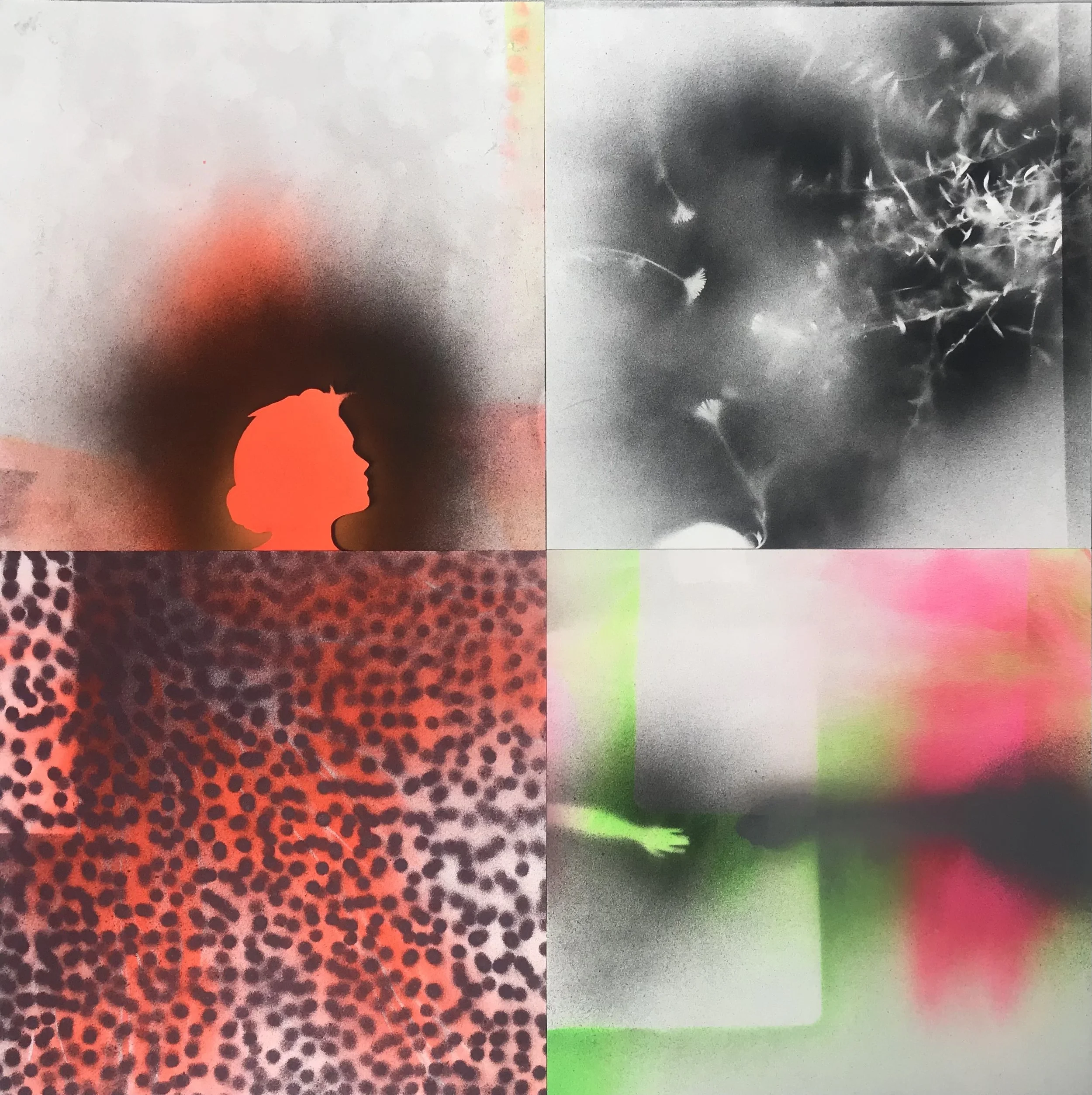 "Rising," acrylic spray paint on Sennelier paper, 20 x 20," 2022, $1500