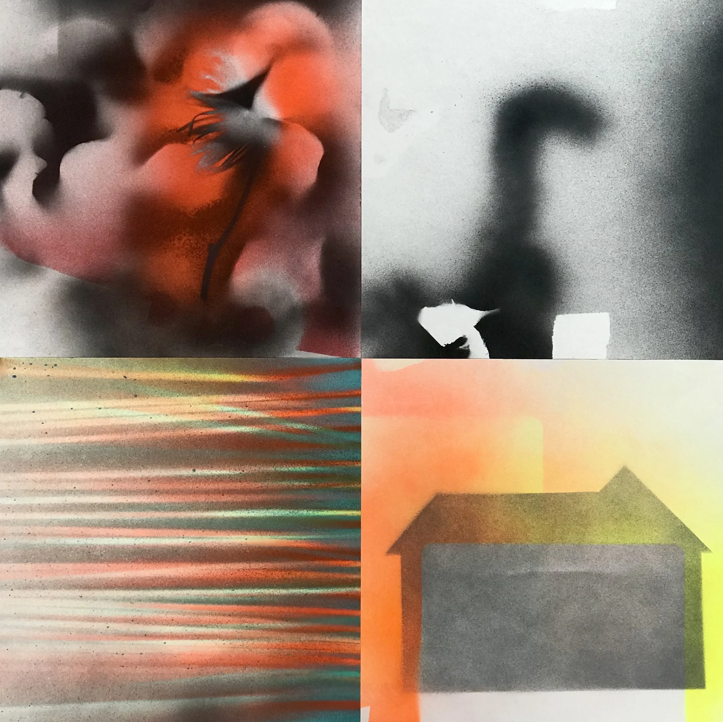 "Snakes in the House," acrylic spray paint on Sennelier paper, 20 x 20," 2023, $1500
