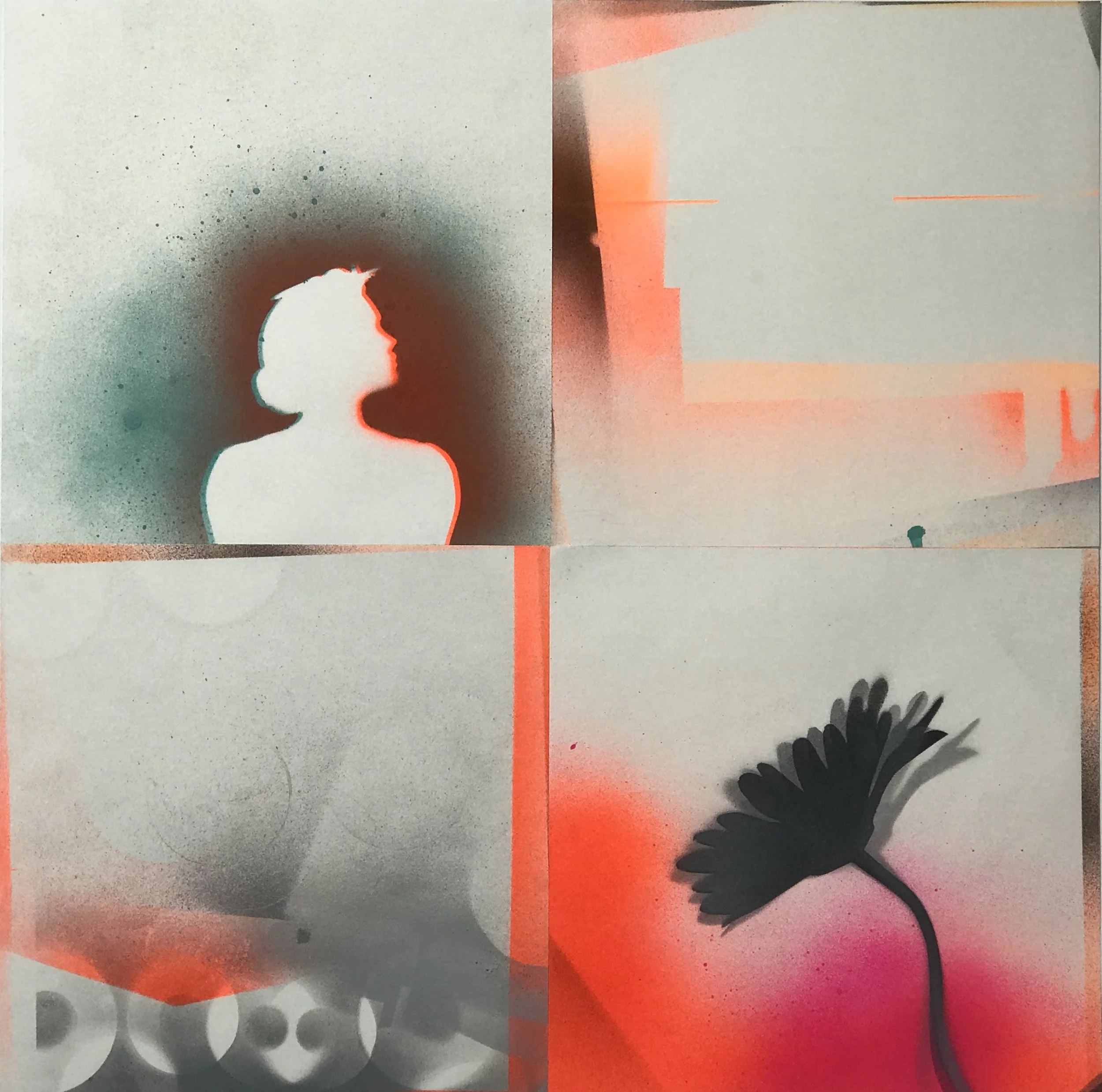 "Flower Child," acrylic spray paint on Sennelier paper, 20 x 20," 2023, $1500