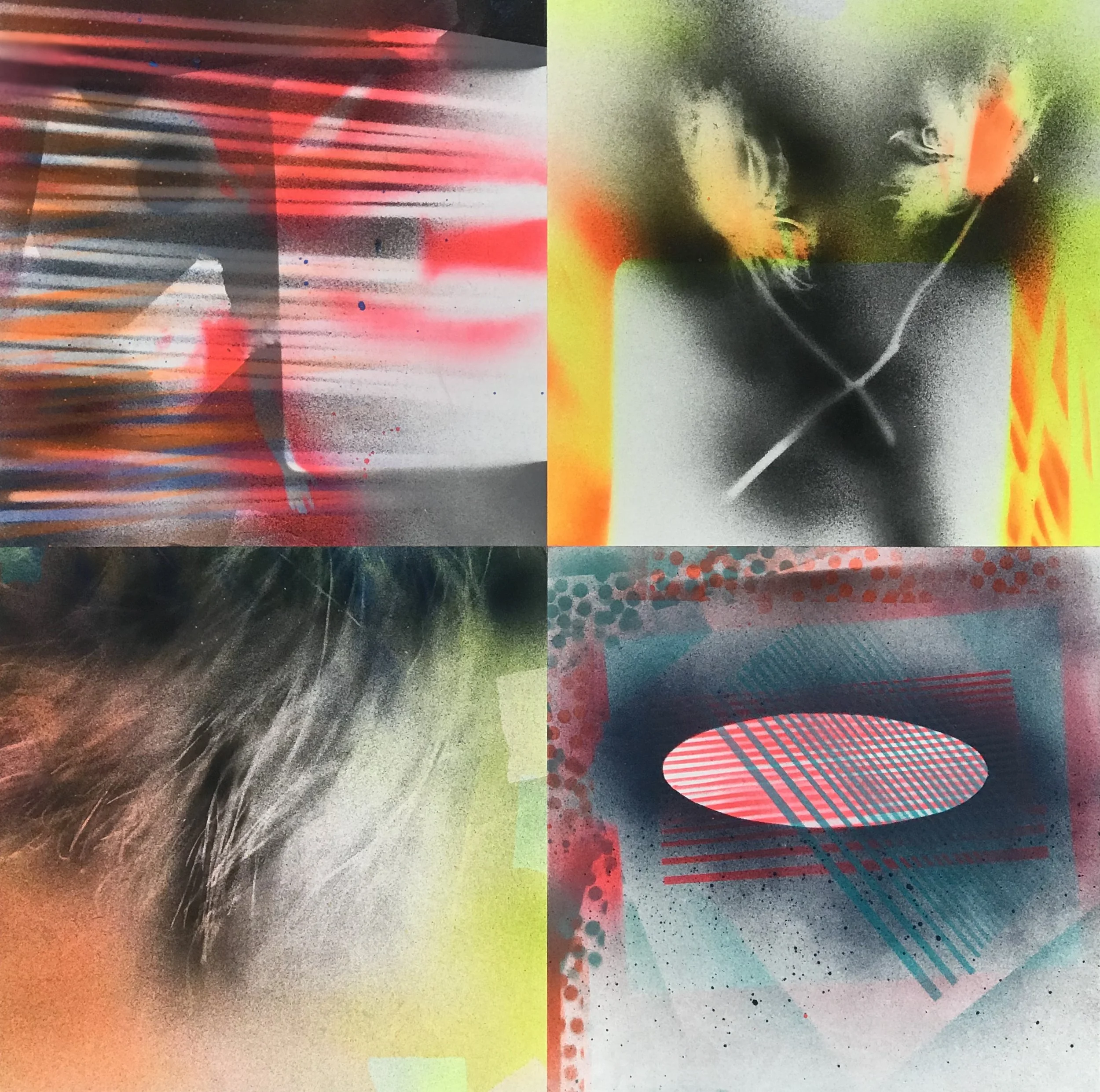 "Crossed," acrylic spray paint on Sennelier paper, 20 x 20," 2023, $1500
