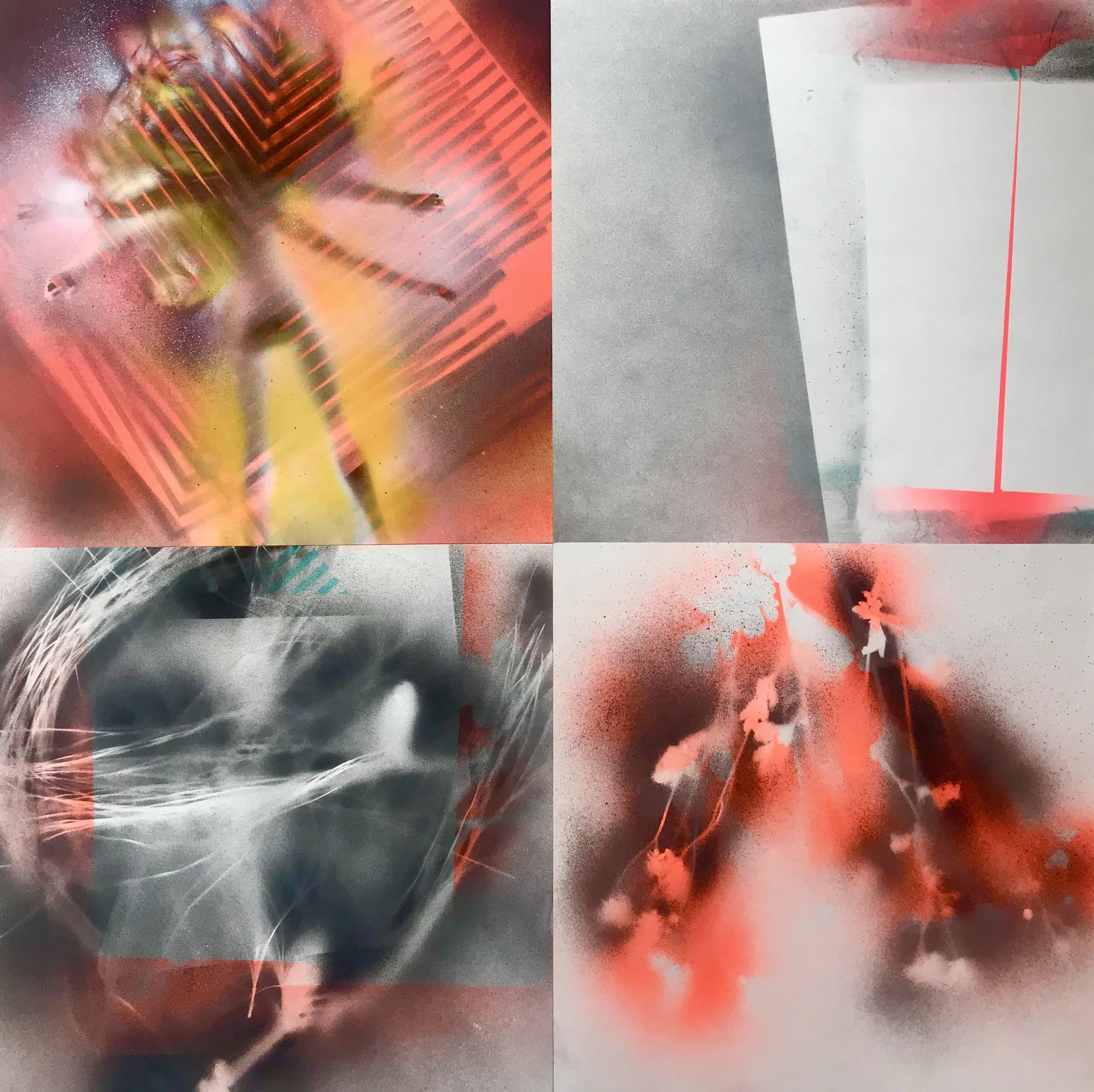 "The Visit," acrylic spray paint on Sennelier paper, 25 x 25," 2023, $2200