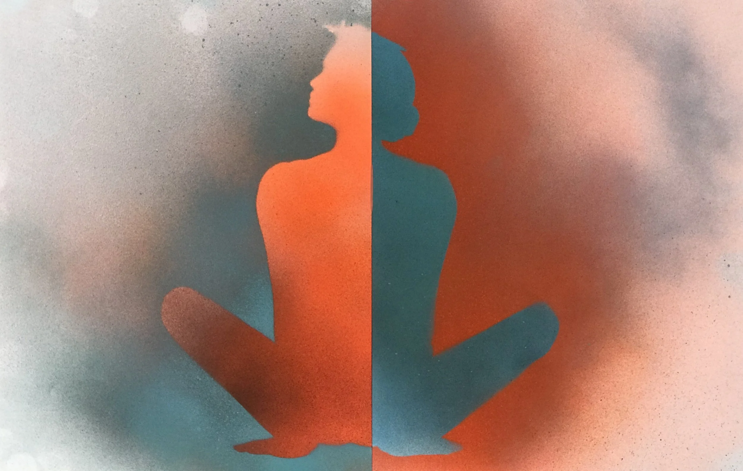 "Day and Night," acrylic spray paint on Sennelier paper, 2023, 10 x 20," $700