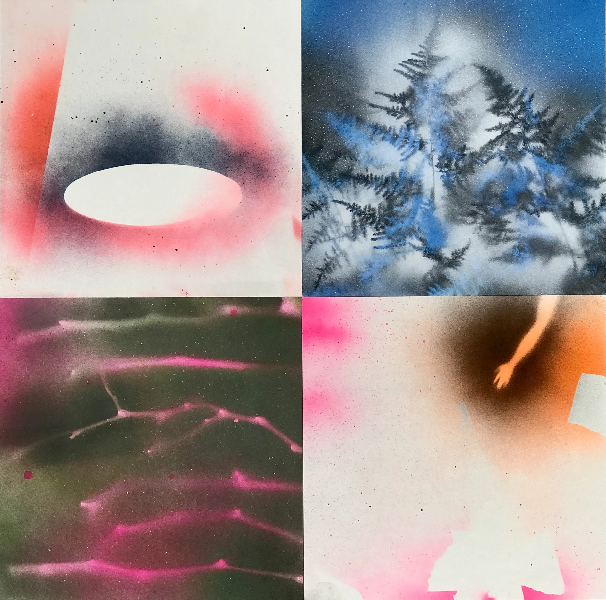 "Early Snow," acrylic spray paint on Sennelier paper, 20 x 20," 2023, $1500