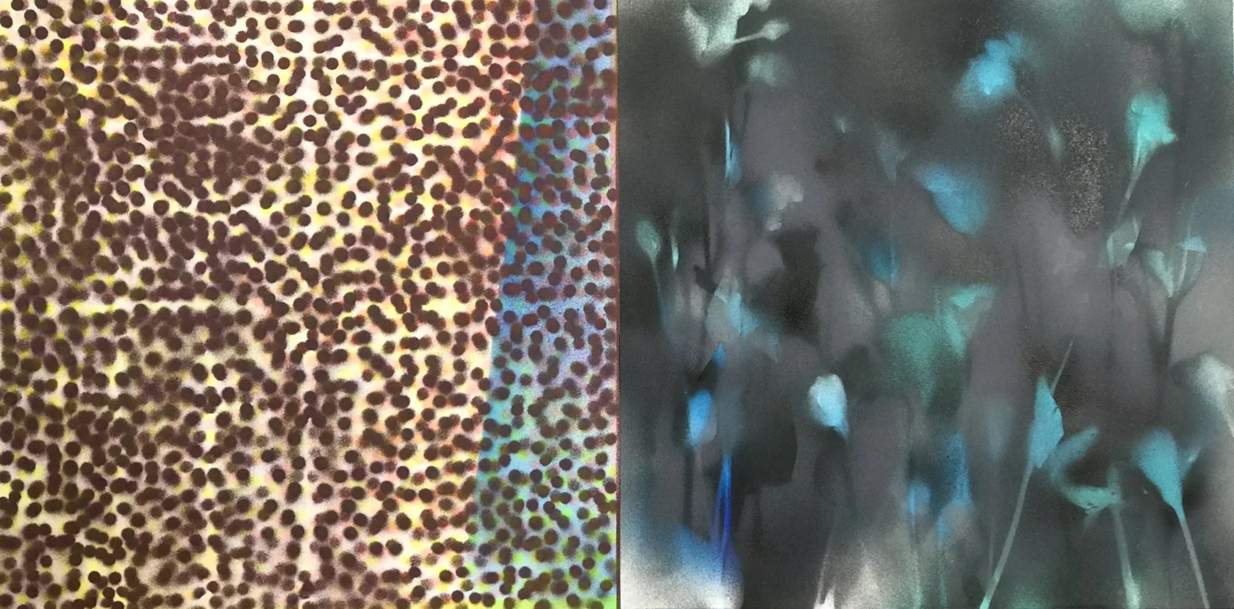 "Evening Falls," acrylic spray paint on Sennelier paper, 12.5 x 25," 2025, $700
