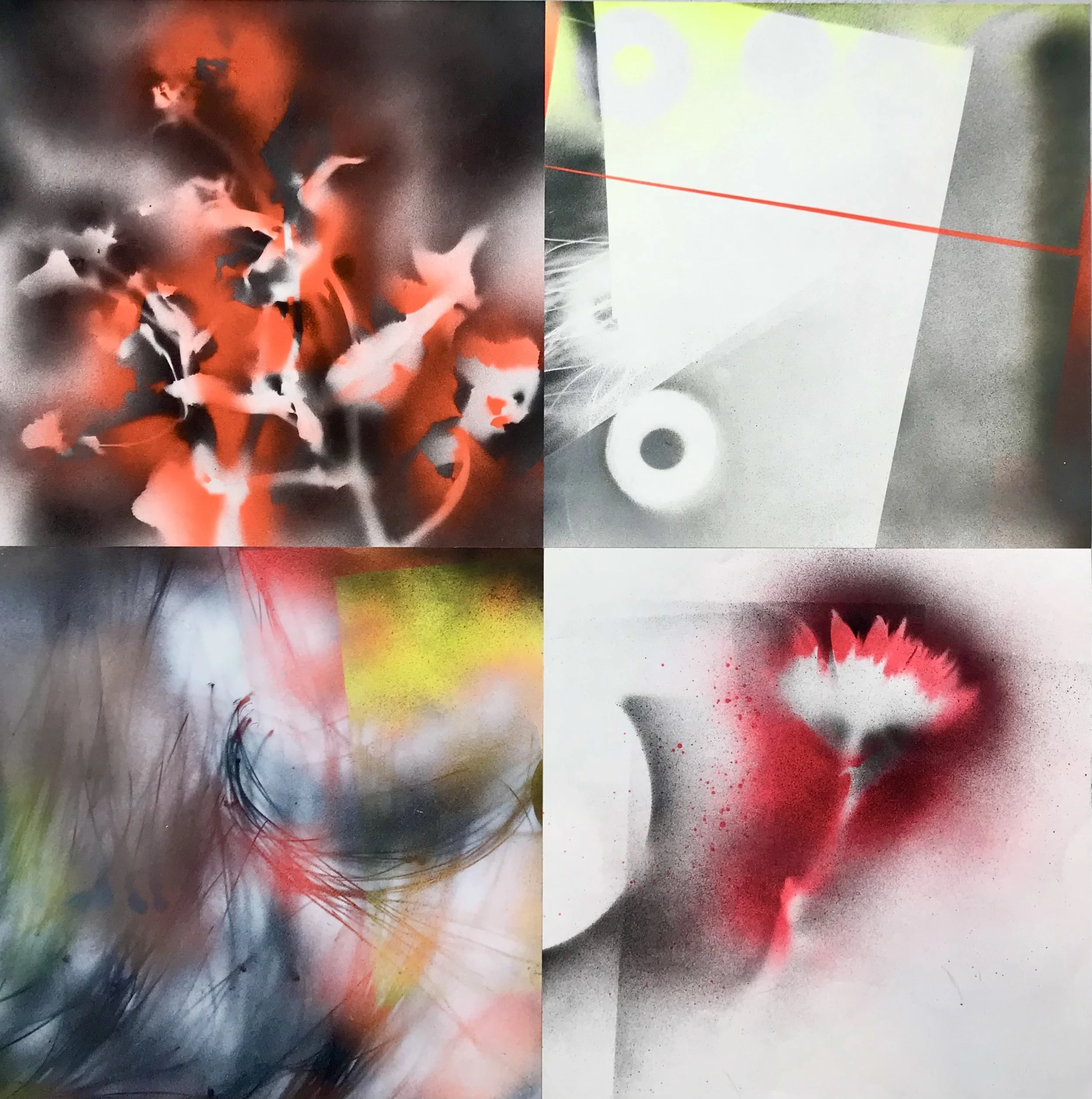 'The Offering," acrylic spray paint on Sennelier paper, 20 x 20," 2024, $1500